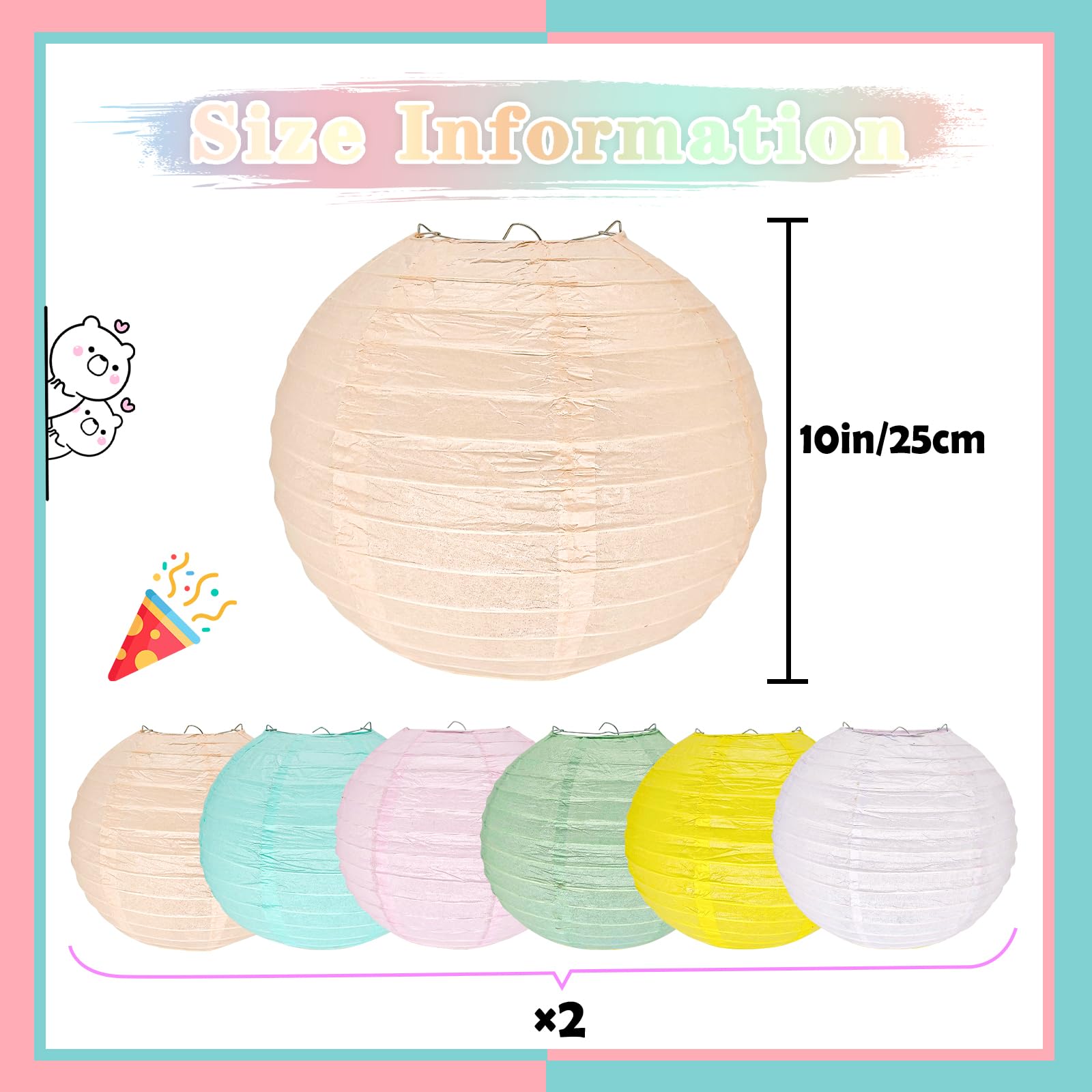 12Pcs 10'' Colorful Pastel Paper Lanterns For Spring, Classroom, Children'S Room, Mother'S Day, Baby Shower, Wedding, Birthday P