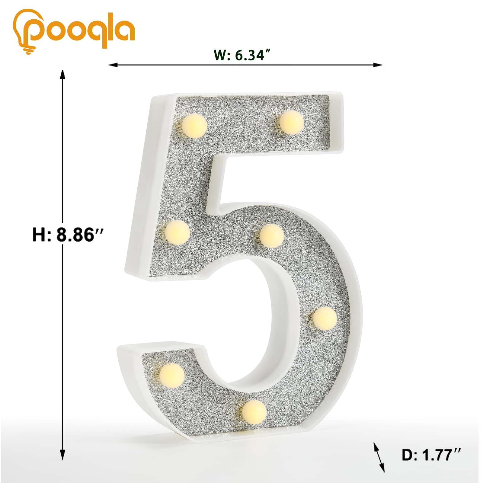 Pooqla RGB Light Up Number 5 with Remote, Glitter LED Decoration for Parties, Christmas, Birthdays