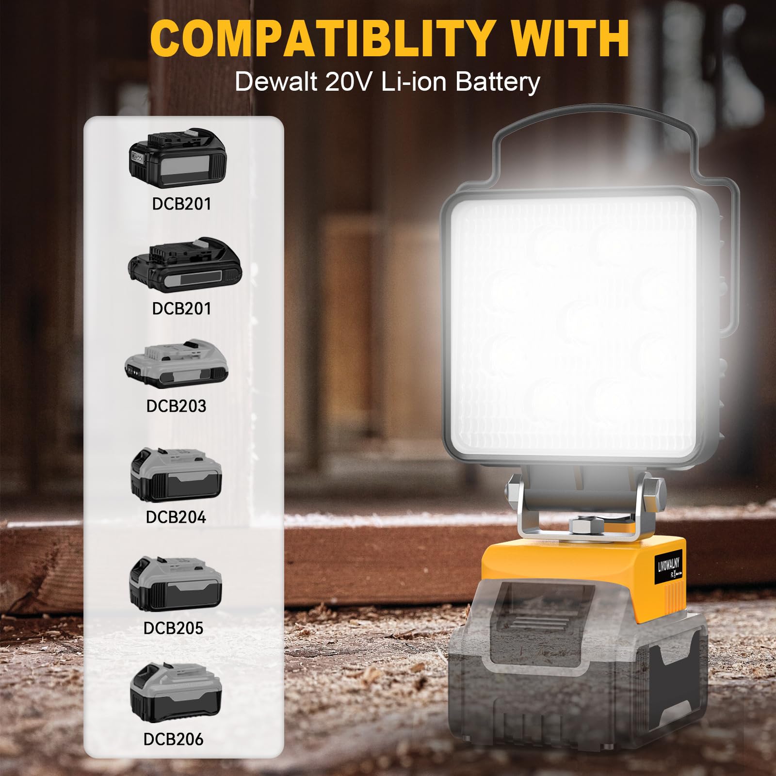 Livowalny Cordless Led Work Light For Dewalt 20V Battery, Flashlight 20V For Dewalt Light 48W 4800Lm, 20V Max Led Work Light, Le