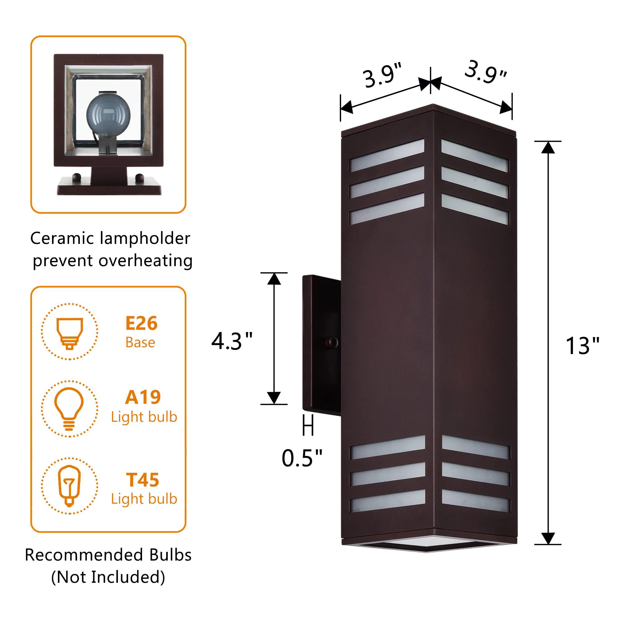 Housen Solutions Outdoor Wall Lights, Ip65 Waterproof, Oil Rubbed Bronze Aluminum Fixture