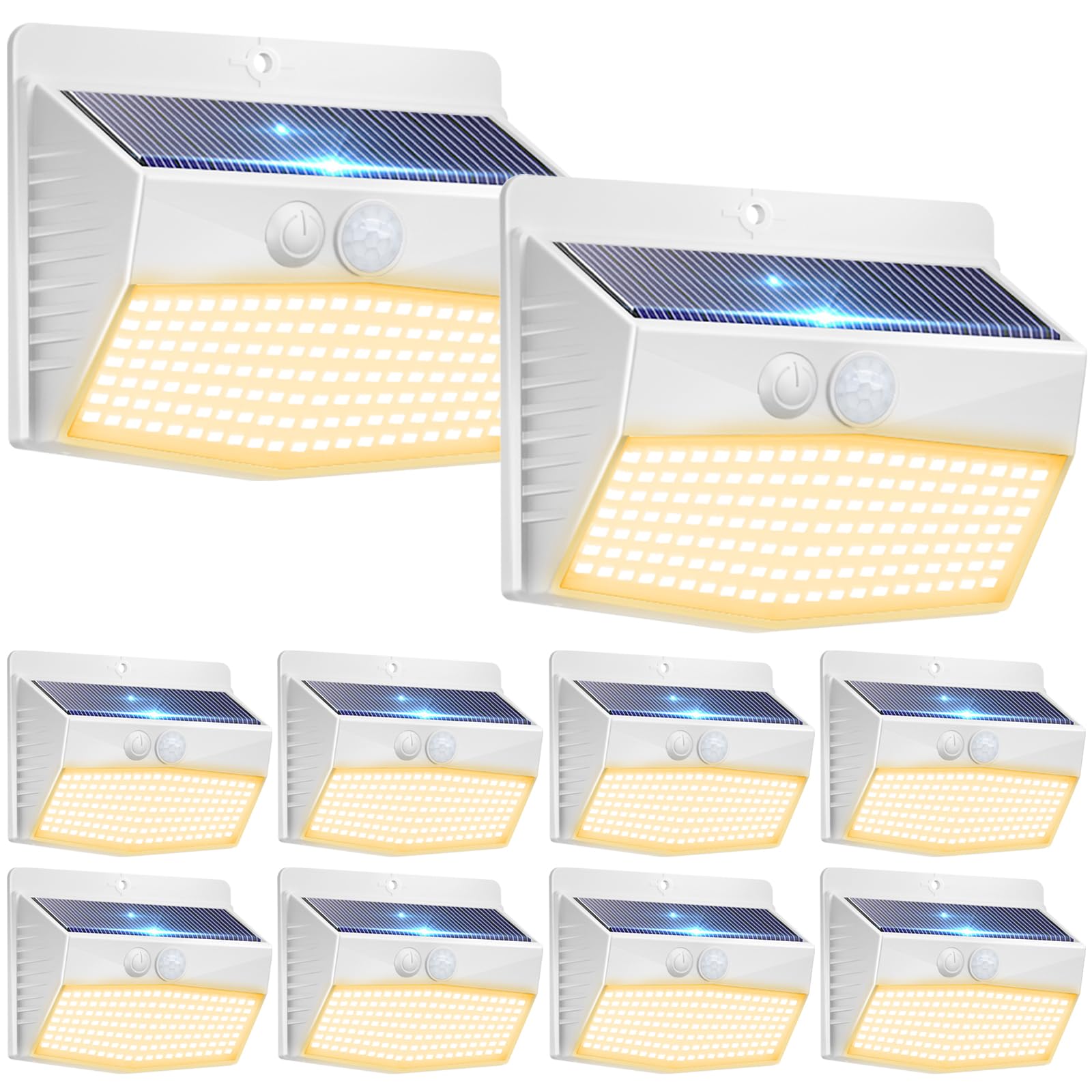 Peasur Solar Lights Outdoor Motion Sensor [10 Packs] Security Light with 3 Lighting Modes Wall Lights Waterproof Solar Powered Lights for Garden Fence Yard White Warm