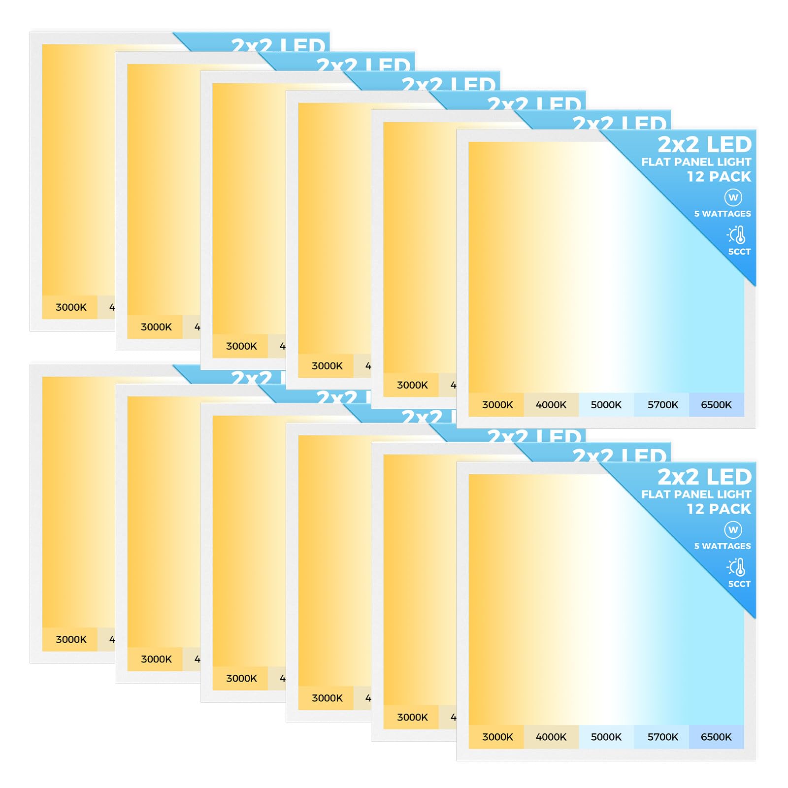 AIKVSXER 2x2 LED Flat Panel Light, 6500LM, Dimmable, 30W-50W, Switchable 3000K-6500K,