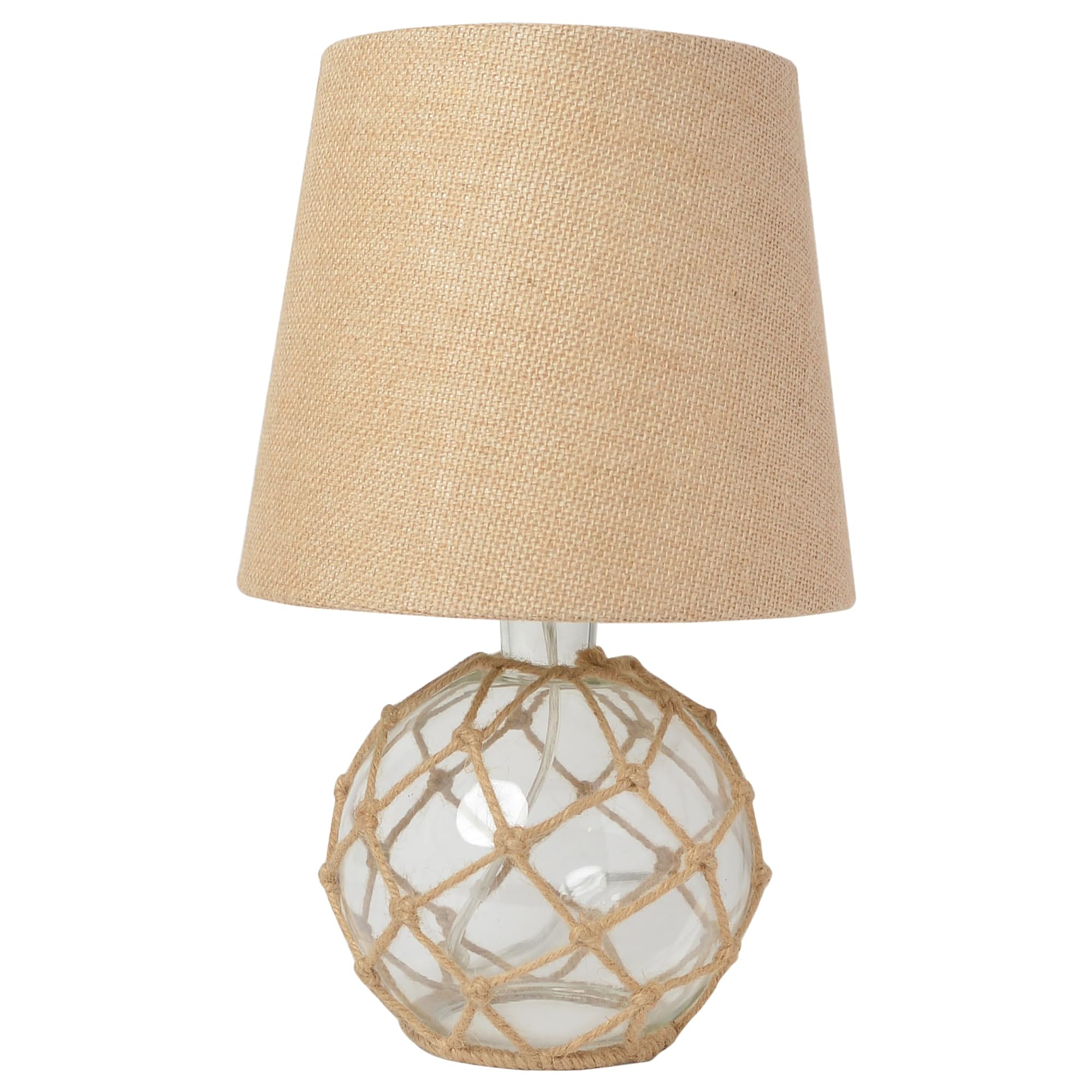 Elegant Designs LT1050-CLR Buoy Rope Nautical Netted Coastal Ocean Sea Glass Table Lamp with Burlap Fabric Shade Clear (Pack of 