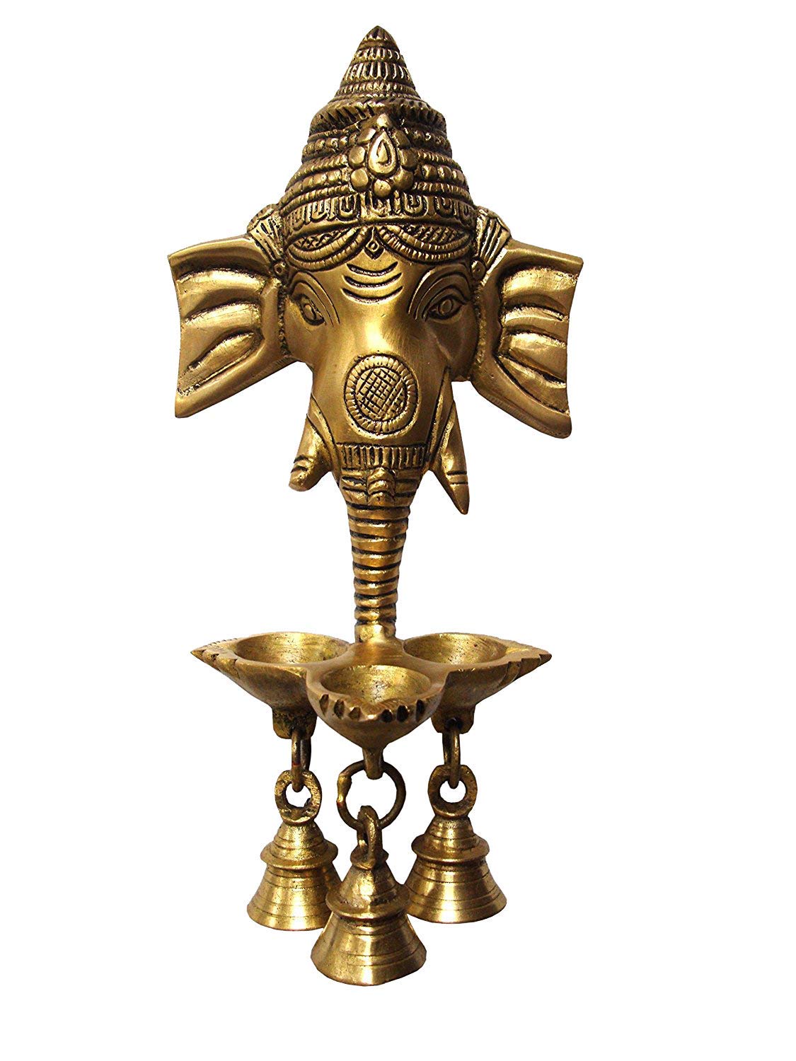 eSplanade Brass Ganesha Wall Hanging Deepak with Bells, 9.5in, Gold, Model: BrassLadduGopal
