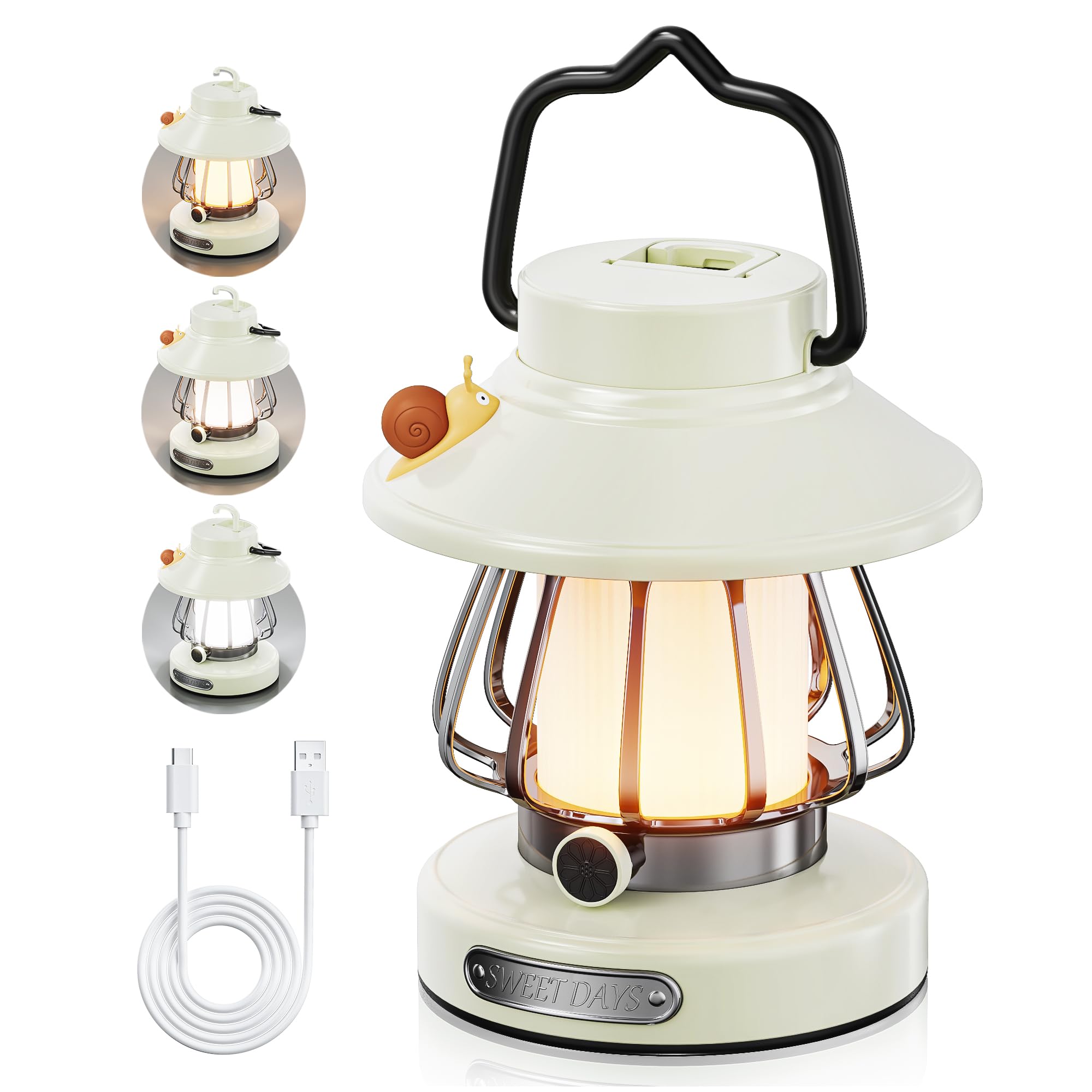 HOMY New Gear lamp for Kids Set Toddler Flashlight Convenient LED Light Rechargeable Battery Operated Outdoor Indoor Essentials Table Portable Night Light White Snail Electric Camping Lanterns Gift