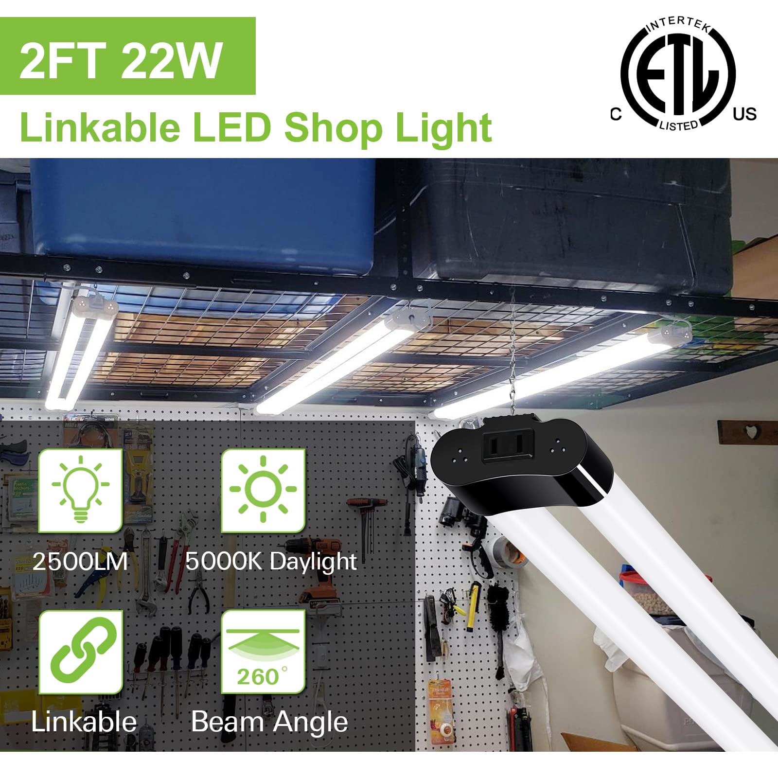 hykolity 4 Pack LED Shop Light, 22W 2500lm, 2FT, Black, Linkable Utility Fixture, ETL Certified