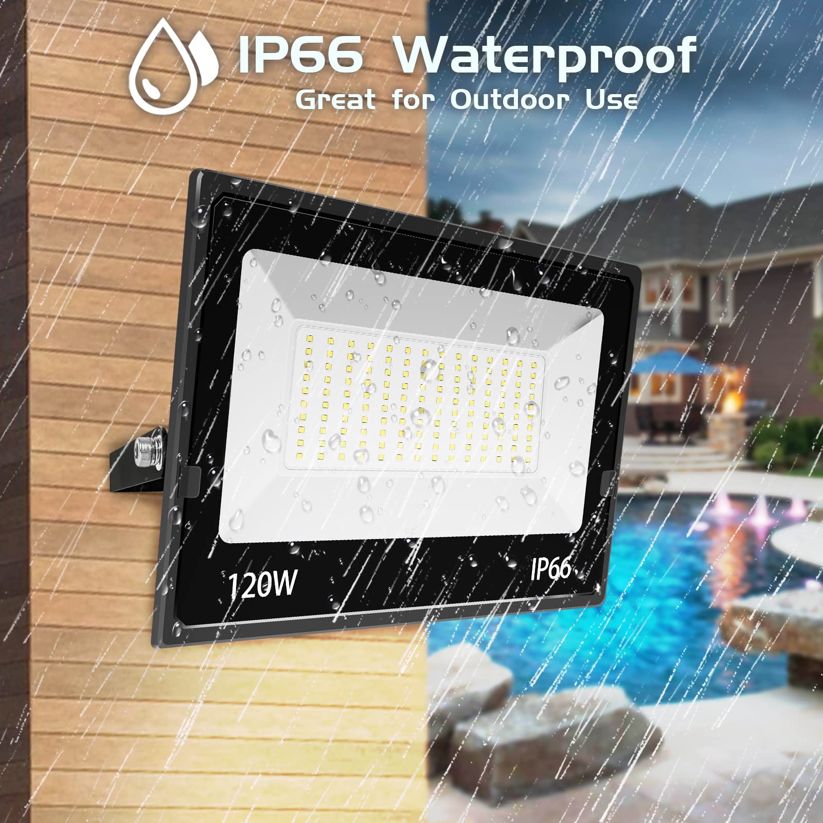 Lolpetik 80W Led Flood Lights 3 Pack, 28500Lm, Ip66 Waterproof, Daylight White, Outdoor Security