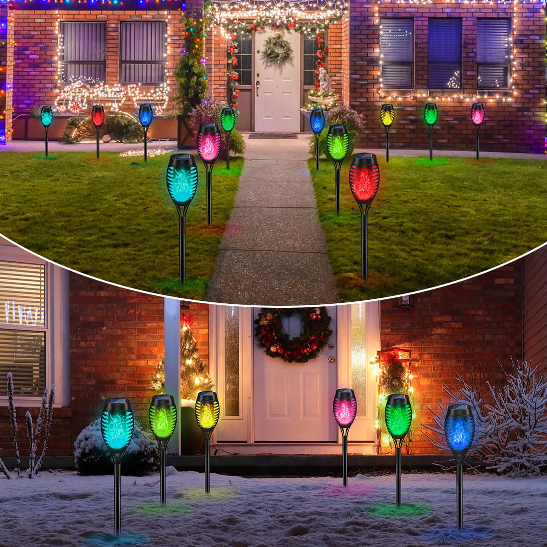 Ikeeruic 12Pack Christmas Yard Decorations  Multicolor Christmas Solar Lights For Outside Decor  Led Solar Flame Lights Outdoor For Xmas Decor  Waterproof Luces Solares For Yard Patio Garden Pathway