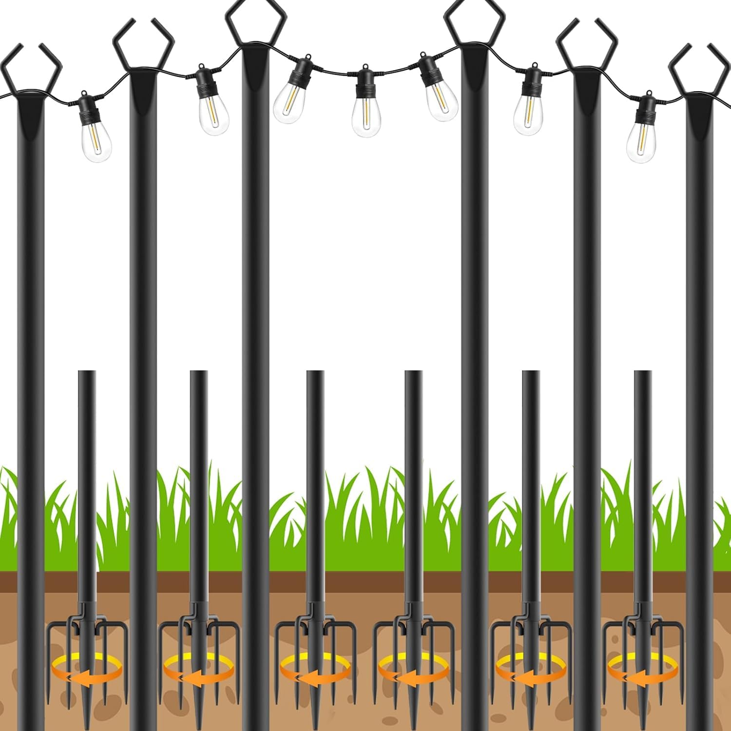 2 Pack String Light Poles,Poles for Outdoor String lights10 Ft Metal Poles with Fork for Outdoor String Lights,Outdoor Light Pol