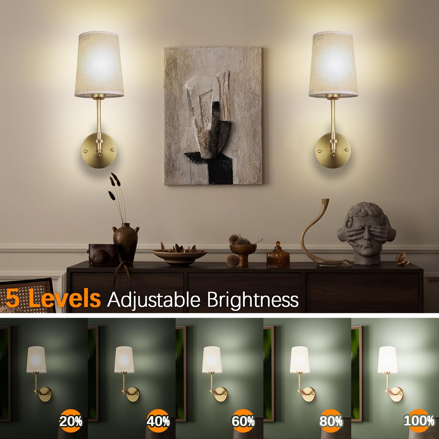 Troconce Battery Operated Wall Sconces Set Of 2, Gold Rechargeable Wall Lights With 15 Rgb Dimmable Detachable Bulbs And Remote,