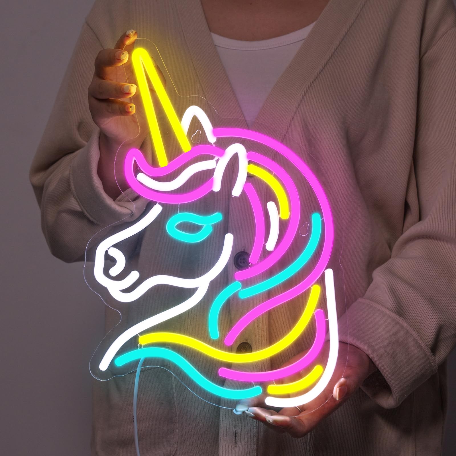 Basaneon Unicorn Neon Sign, Dimmable LED Wall Decor, 13inx12.6in, USB Powered, Acrylic, Colorful for Girls Room, B-Unicorn