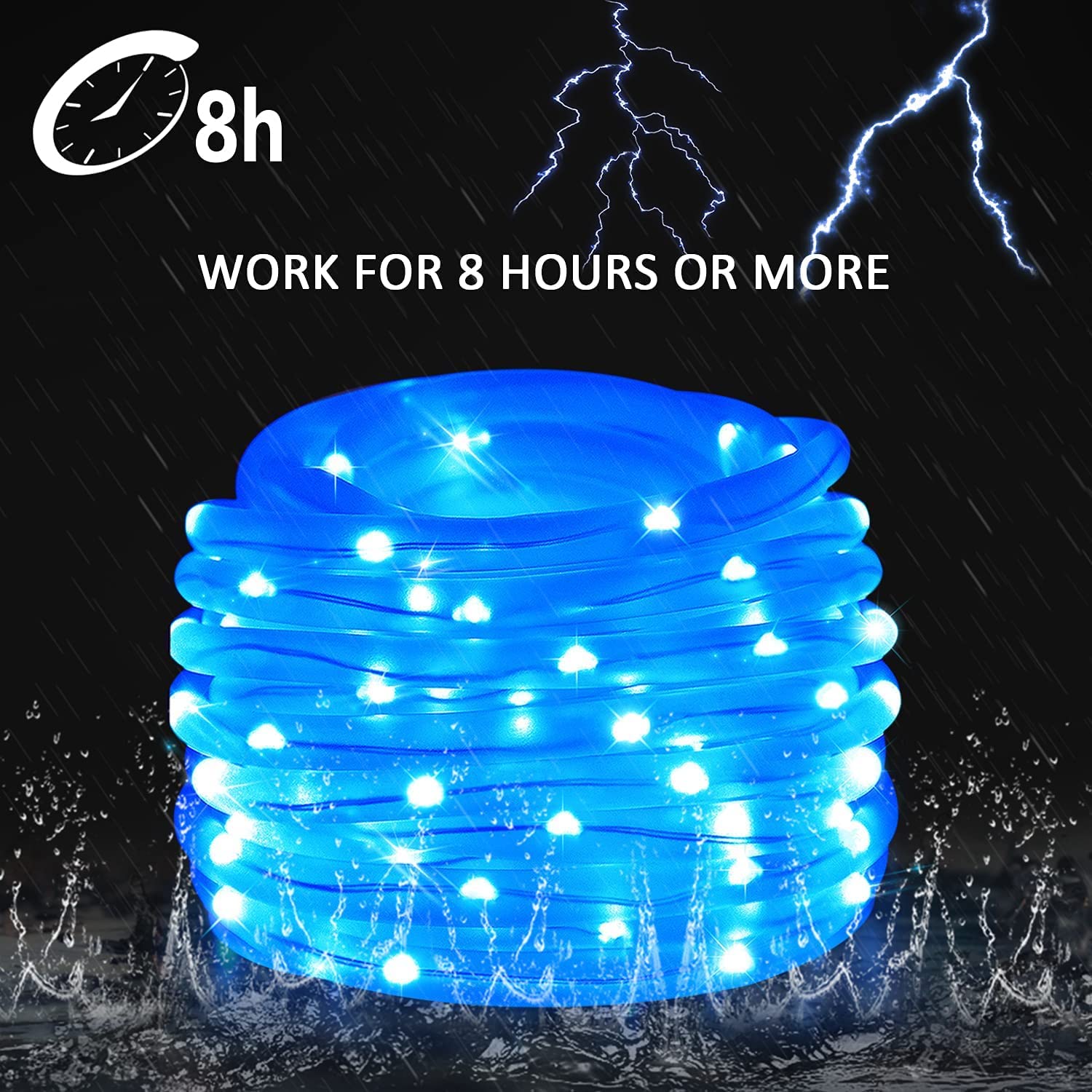JMEXSUSS Solar Rope Lights, 120 LED, 39.4ft, Waterproof, 8 Modes, Outdoor Fairy Lights for Garden, Fence, Patio, Pool, Blue