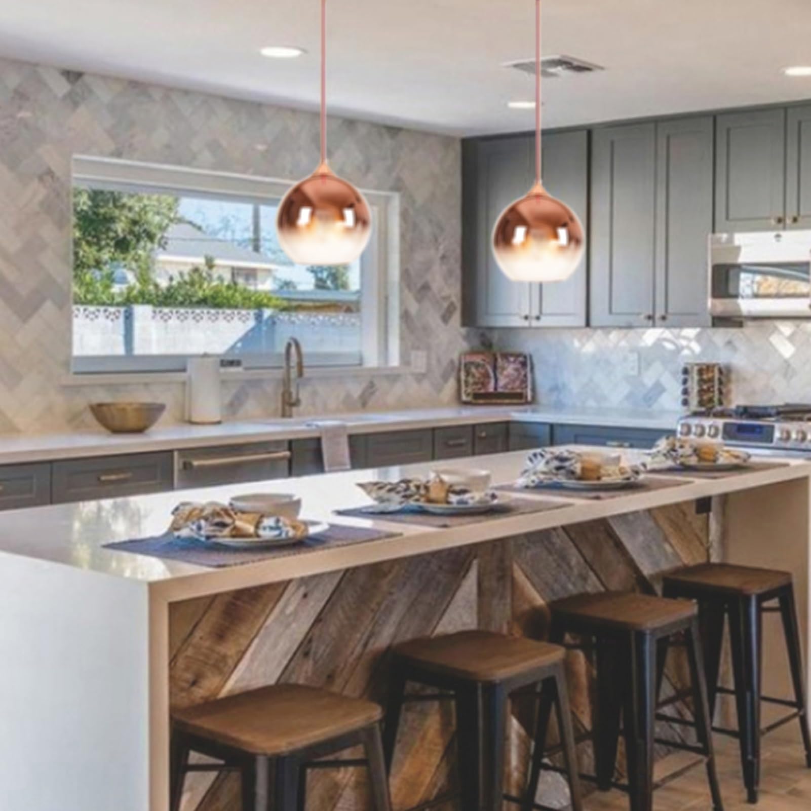 Modern Battery Operated Pendant Light,Battery Ceiling Light with Rechargeable Bulbs Remote Control 9 Colors Modes Dimmable Kitch