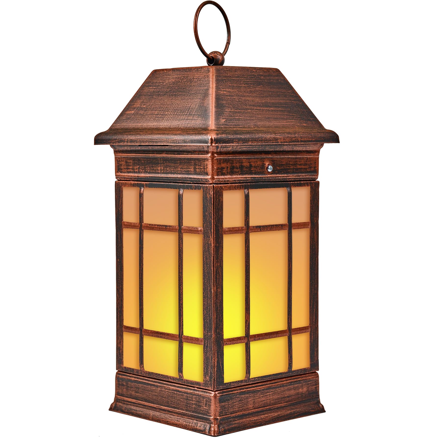 anyperfect 14 Solar Lantern Outdoor Waterproof, Glass Flickering Flame Solar Lanterns, Hanging Metal Lantern Decorative for Pati