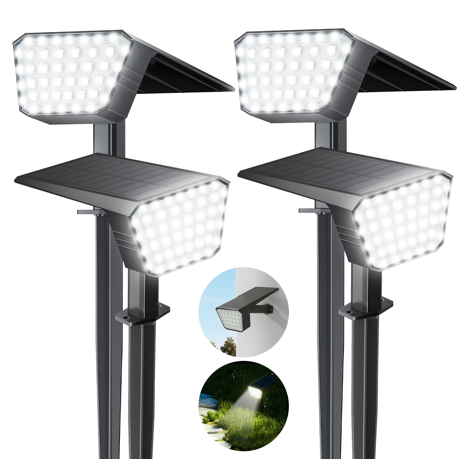 DEALGADGETS Solar Spot Lights, IP65 Waterproof, 44 LED, 4 Pack, Cool White, Model JGD003-V0, Auto On/Off, 3 Lighting Modes