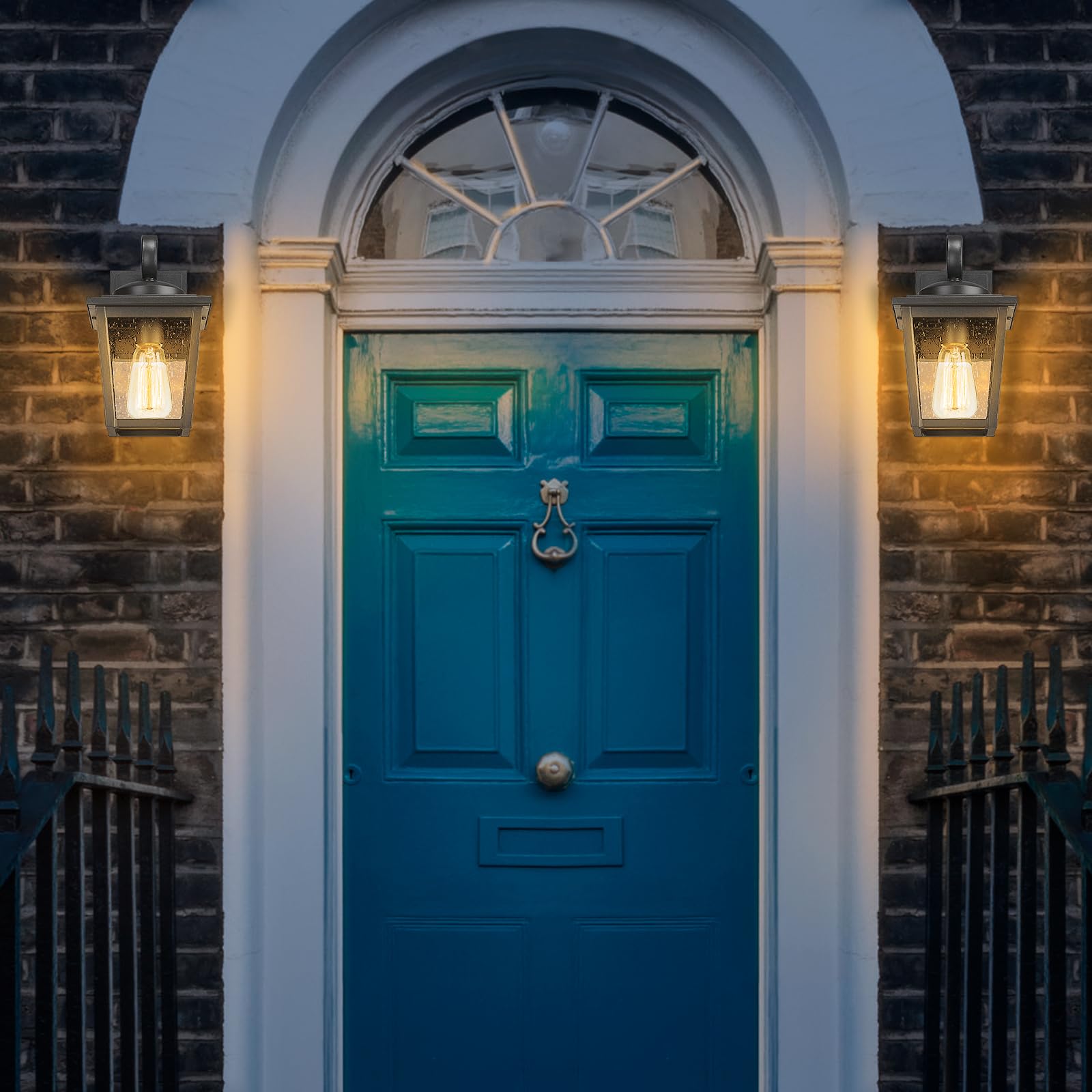 Luminzone Waterproof Outdoor Wall Lanterns, Seeded Glass, Small Aluminum Sconces For Porch & Patio