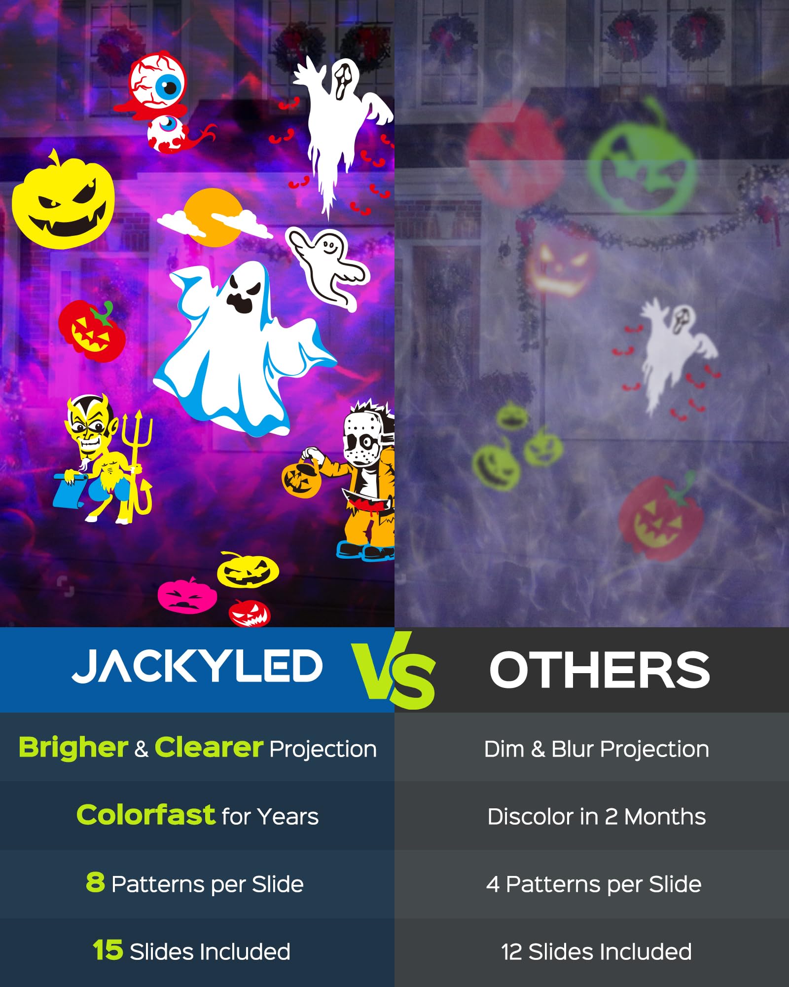 JACKYLED Christmas Projector Lights Outdoor, 2 in 1 HD Holiday Projector with Remote Control, Timers, IP65 Waterproof Halloween