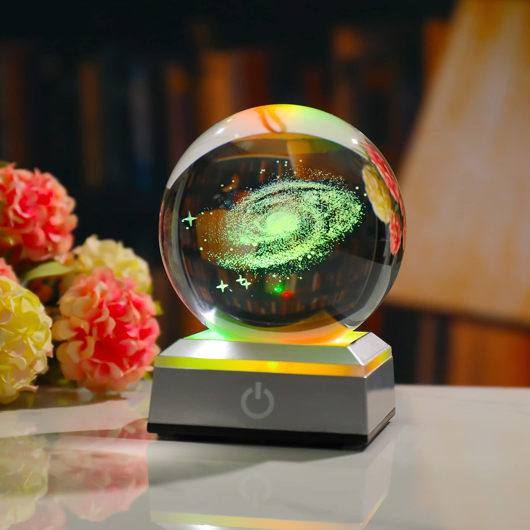Ornalrist 3.15 Inch 3D Galaxy Planet Glass Ball With Light Lamp Astronomy Gifts Ideas For Boyfriends Kids, Science Space Universe Art Model Home Decor