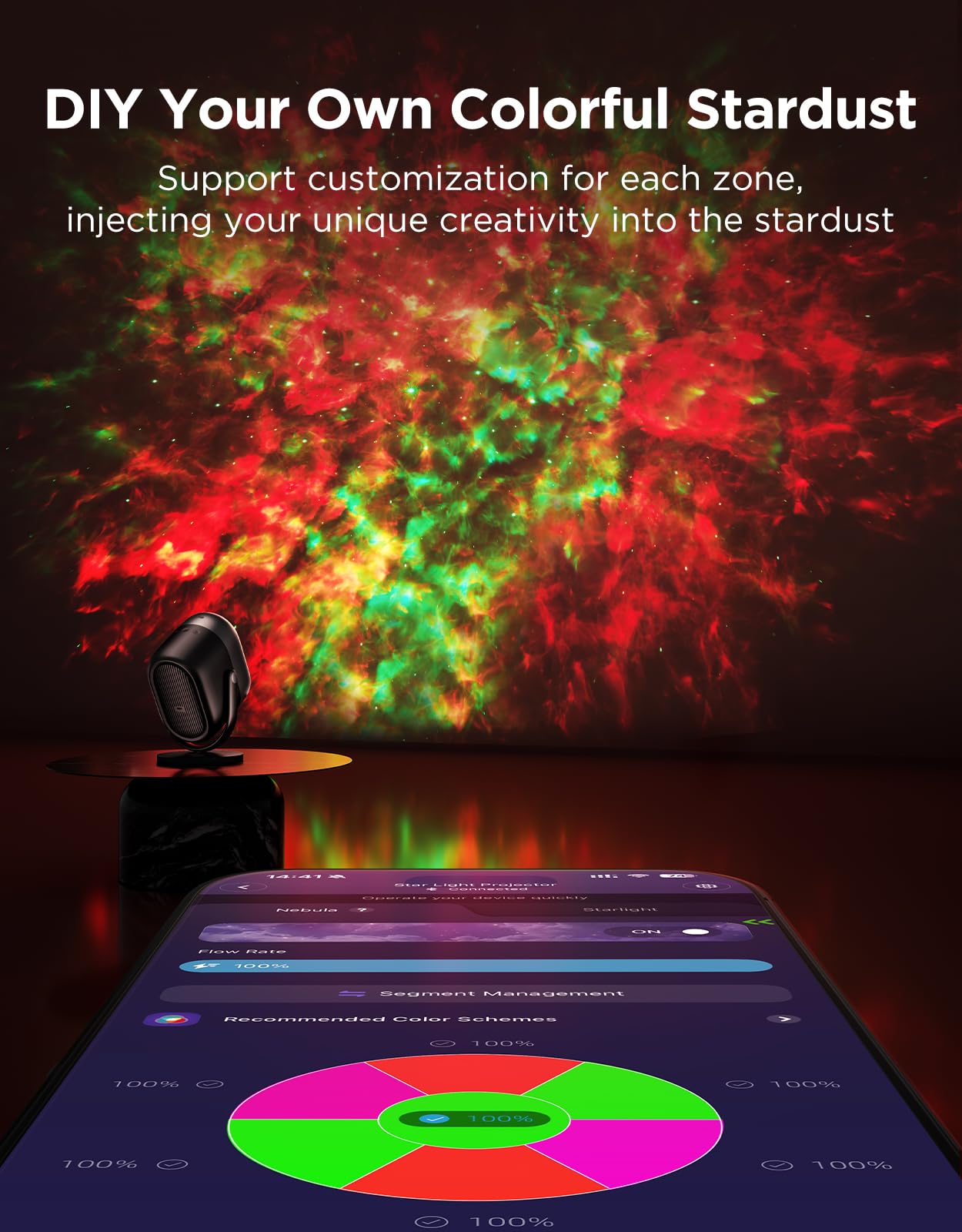 Govee Star Projector Lights, 7-Zone Colorful Nebula, 540ft² Coverage, ABS, Black, Model H6095, LED Sleep Lamp for Kids & Room Decor