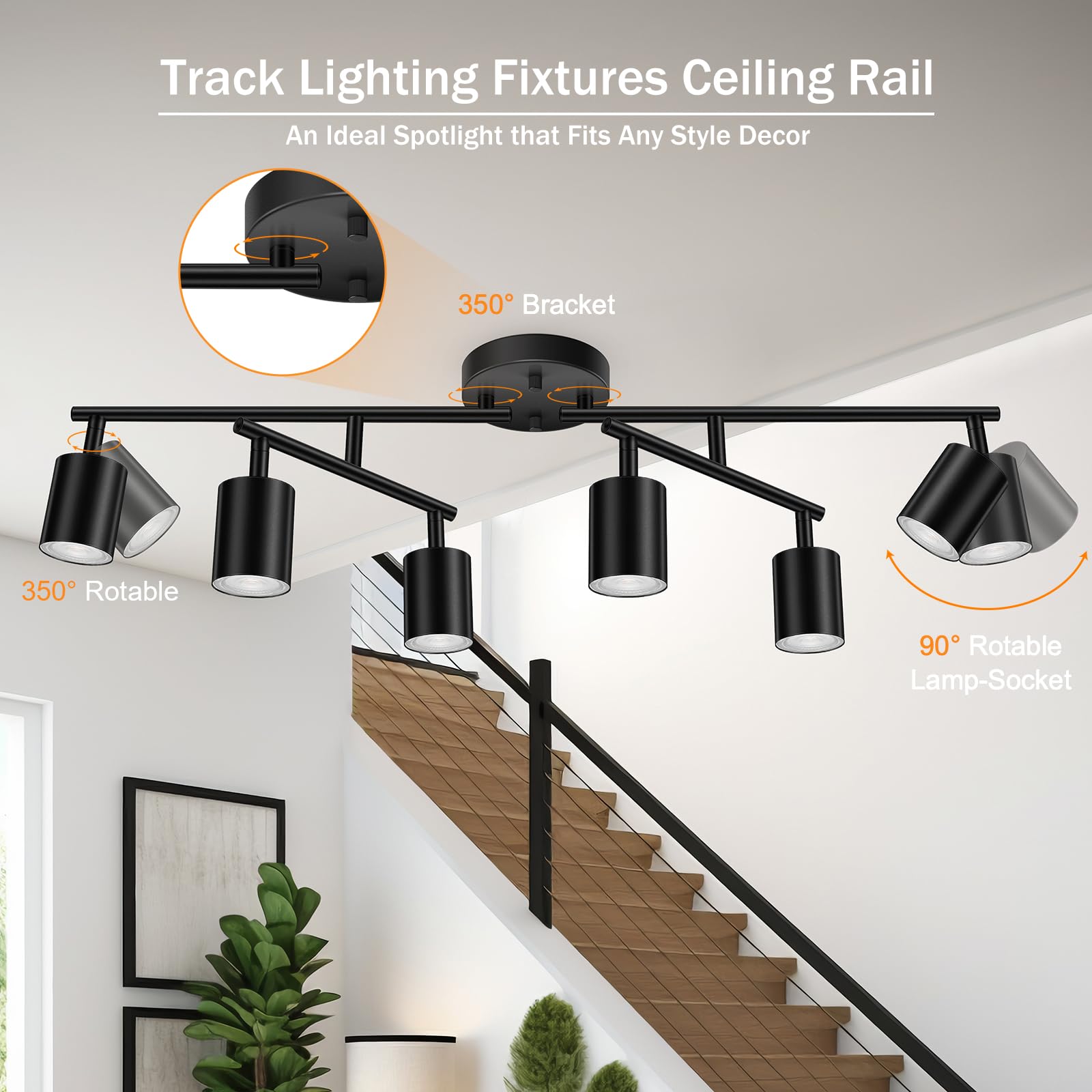 Black Track Lighting Kitchen, 6 Light Track Lighting Fixtures Ceiling Kit, 30'' Modern Flexible Ceiling Spotlight, Industrial Le