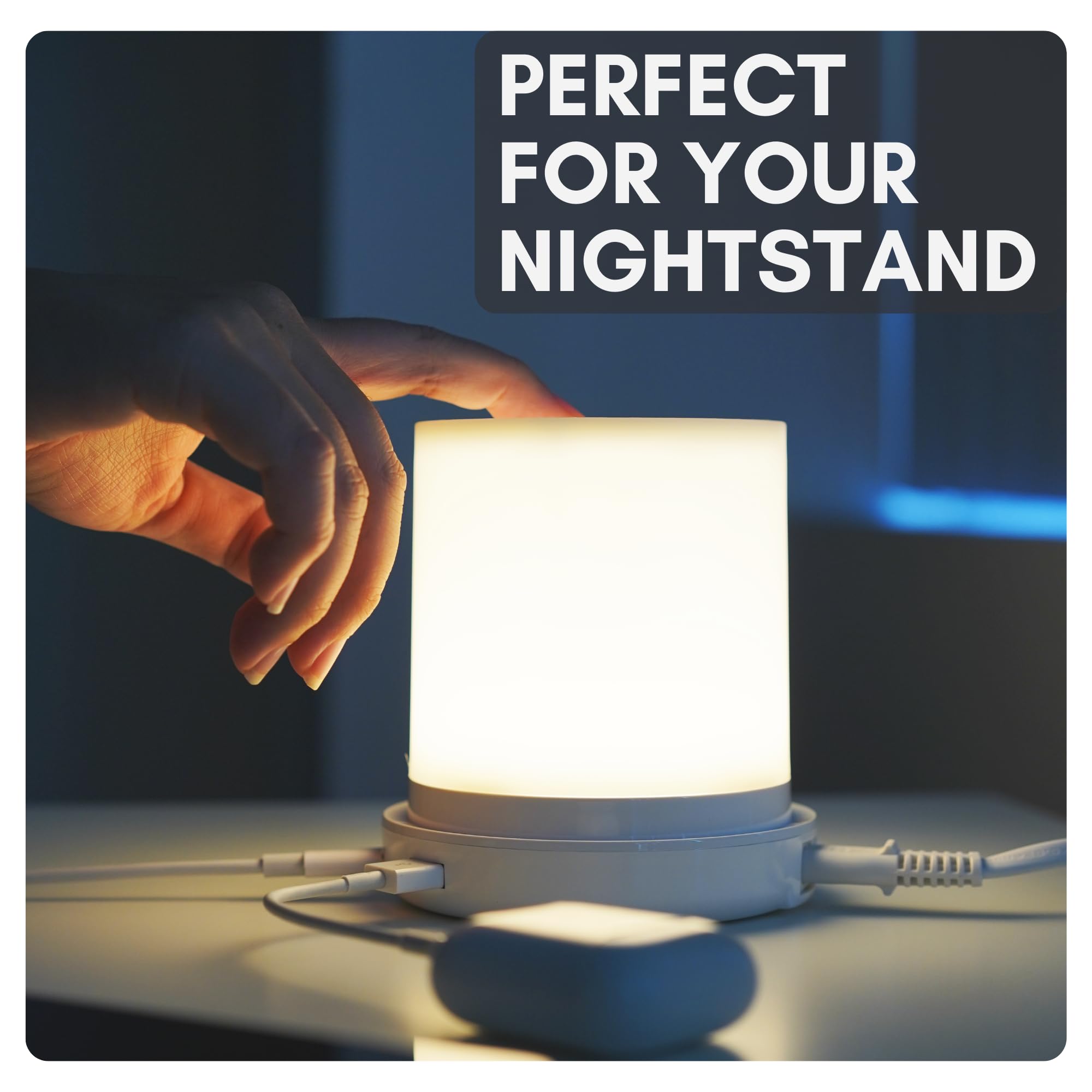 Macally Small Bedside Lamp - 3-Way Dimmable Touch Light with USB C & A Ports - White, Model LAMPCHARGAC