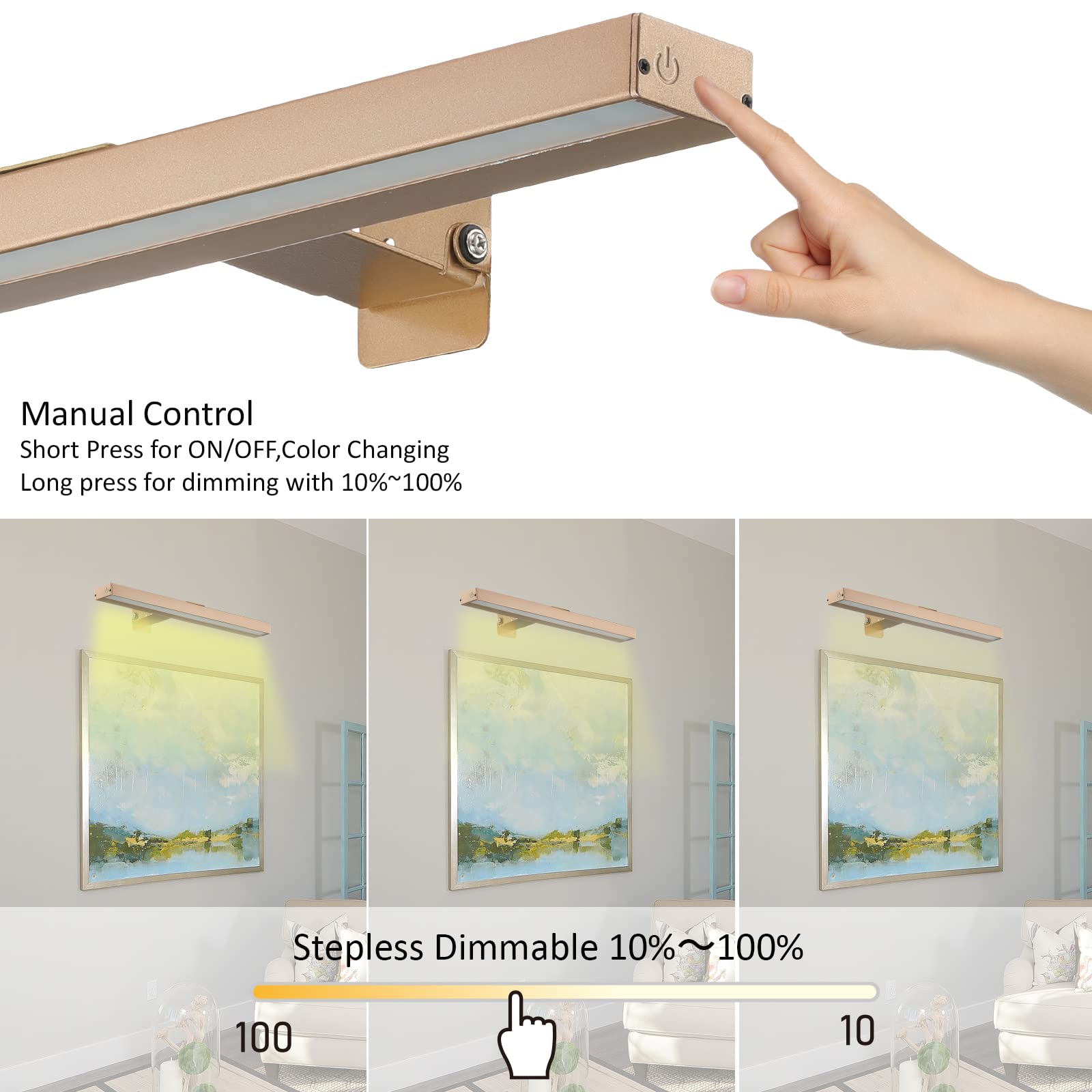 Vigmoj Wireless Led Picture Light With Remote,16In Metal Rechargeable Art Light Display Lamp,Dimmable And Timer Picture Lights F