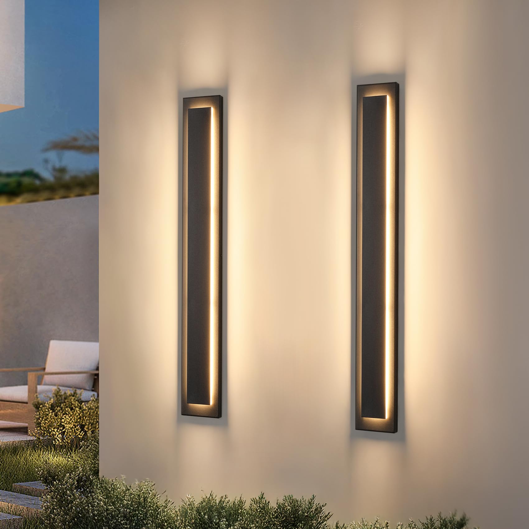 ZSMAIKU ????.?? ???? Long Outdoor LED Wall Lights  Modern Exterior Garage Wall Light Outside Light Fixtures For House Patio Front Porch 36W Black Outdoor Wall Sconce Waterproof 2 Pack 3000K Warm White