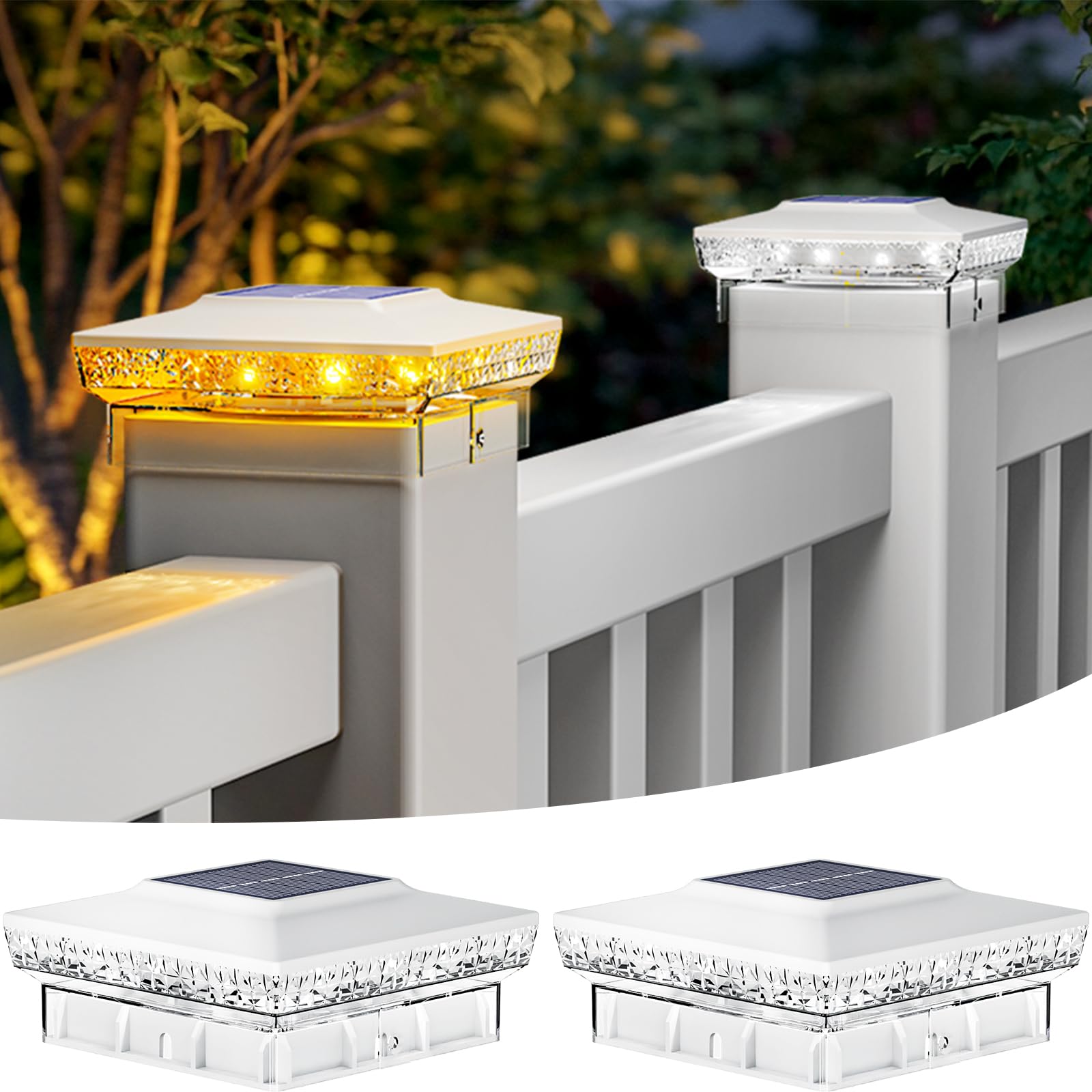 btfarm 2 Pack Solar Post Cap Lights Outdoor, 2 Mode 16 LED Fence Post Light Fit 4x4 3.5x3.5 Wooden/Vinyl, Waterproof Bright Sola