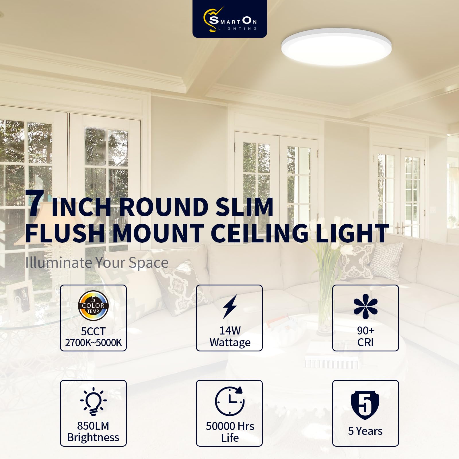 Mw 4 Pack 7 Inch Flush Mount Ceiling Light, White, 14W, Dimmable & 2700K/3000K/3500K/4000K/5000K Dimmable Ceiling Light Fixture,
