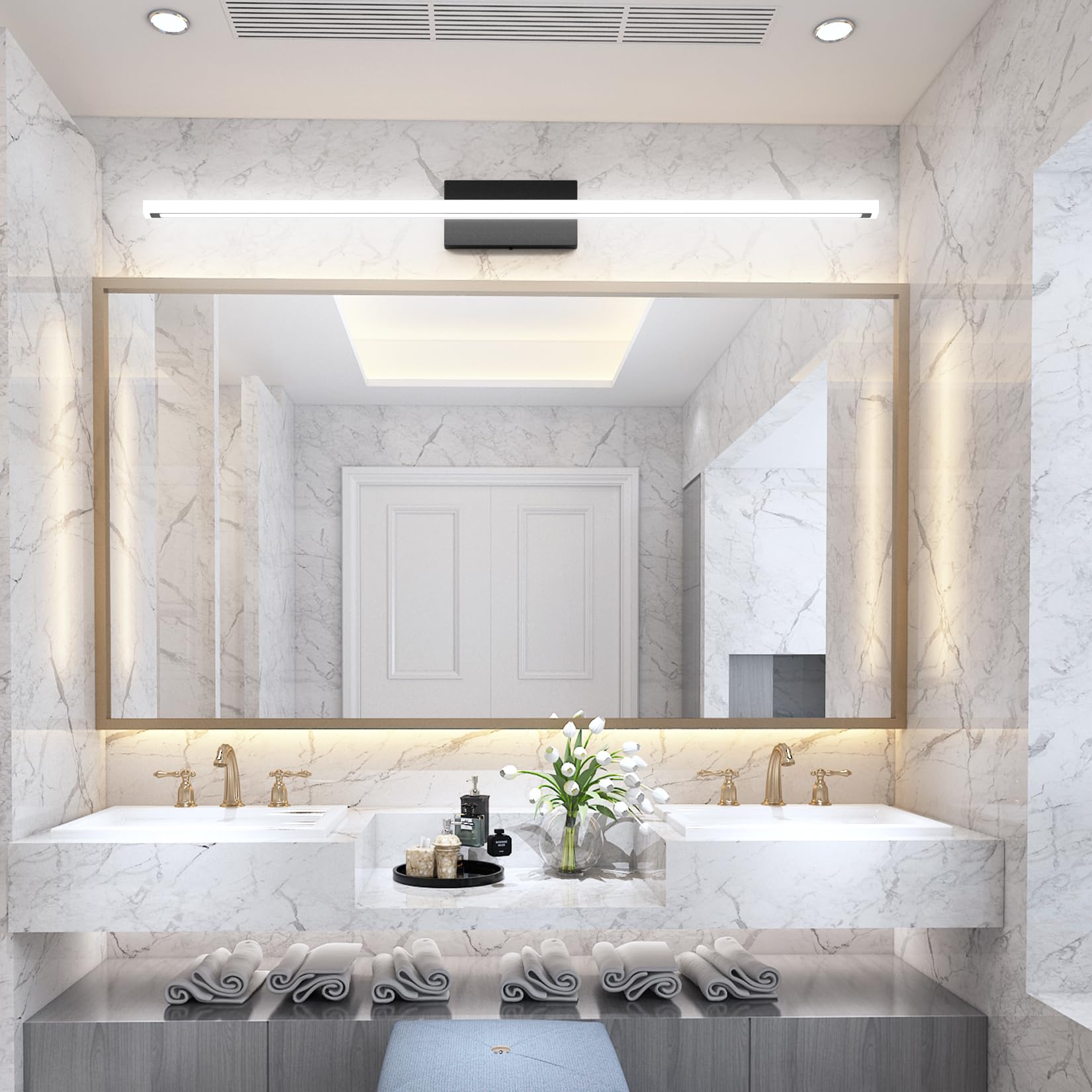 lundwa 48inch Black LED Bathroom Vanity Light Bar 40W Stainless Steel Modern Fixture JS6181