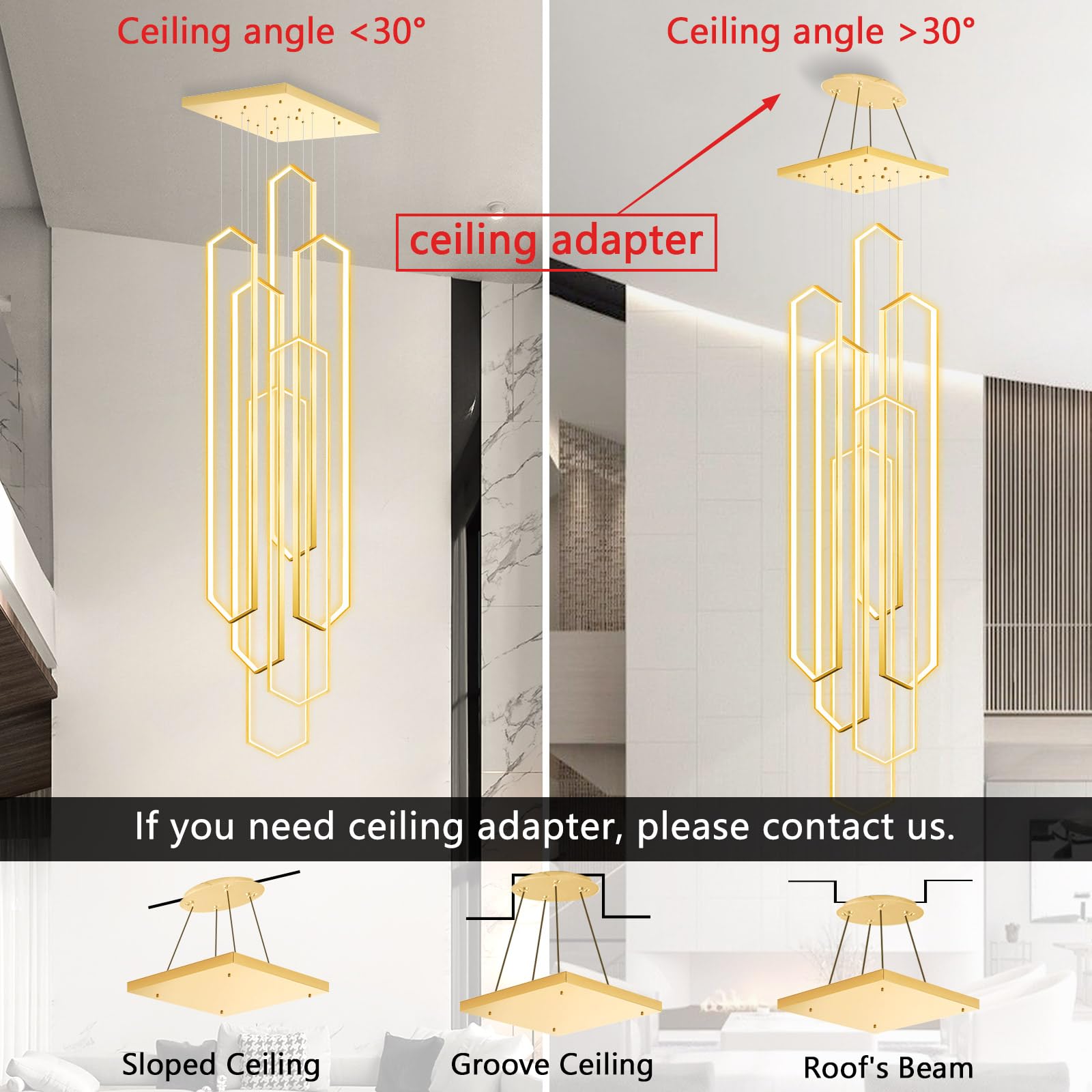 Gold High Ceiling Chandelier For Foyer Modern Large Chandelier Dimmable Led 6 Rings Living Room Modern Hanging Ceiling Light