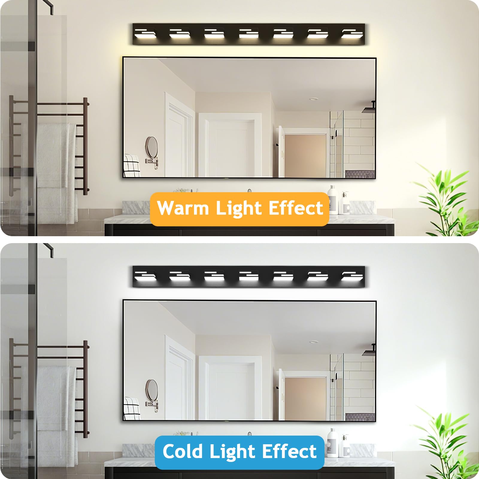 Lkhf Led Modern Bathroom Vanity Light Fixtures 7-Light 5Cct Dimmable Matte Black Vanity Lights For Bathroom Lighting Fixtures Over Mirror  With 350?Rotatable Acrylic Heads  48-Inch