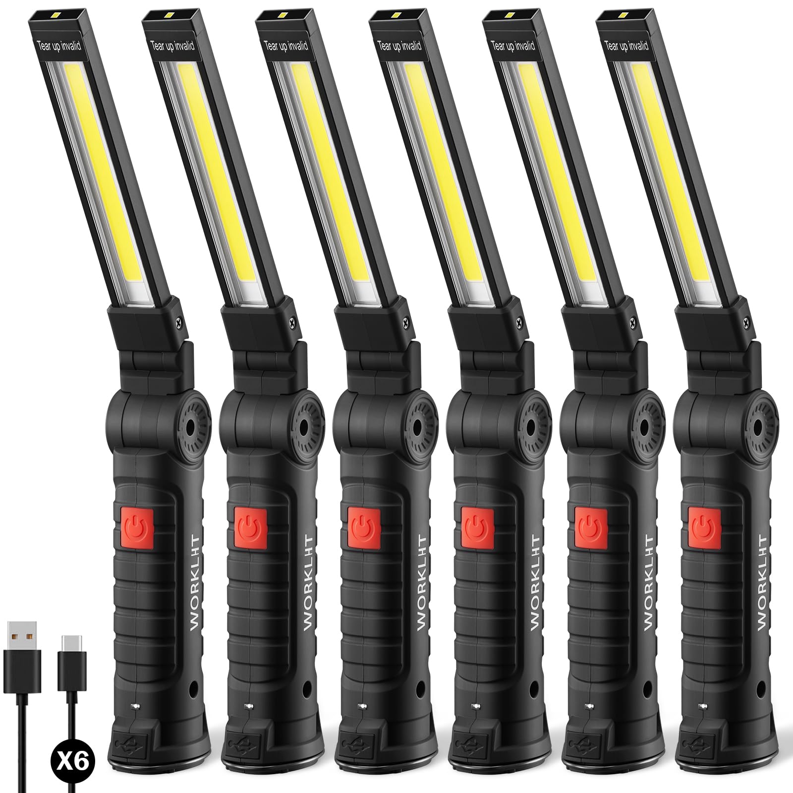 Magnetic Work Light 6Pack  Rechargeable Work Light with 360 Rotation  5 Mode Mechanic Light  Compact Rechargeable Flashlight with Hook for Car Repairing  Emergency  Valentines Day Tool Gifts for Him