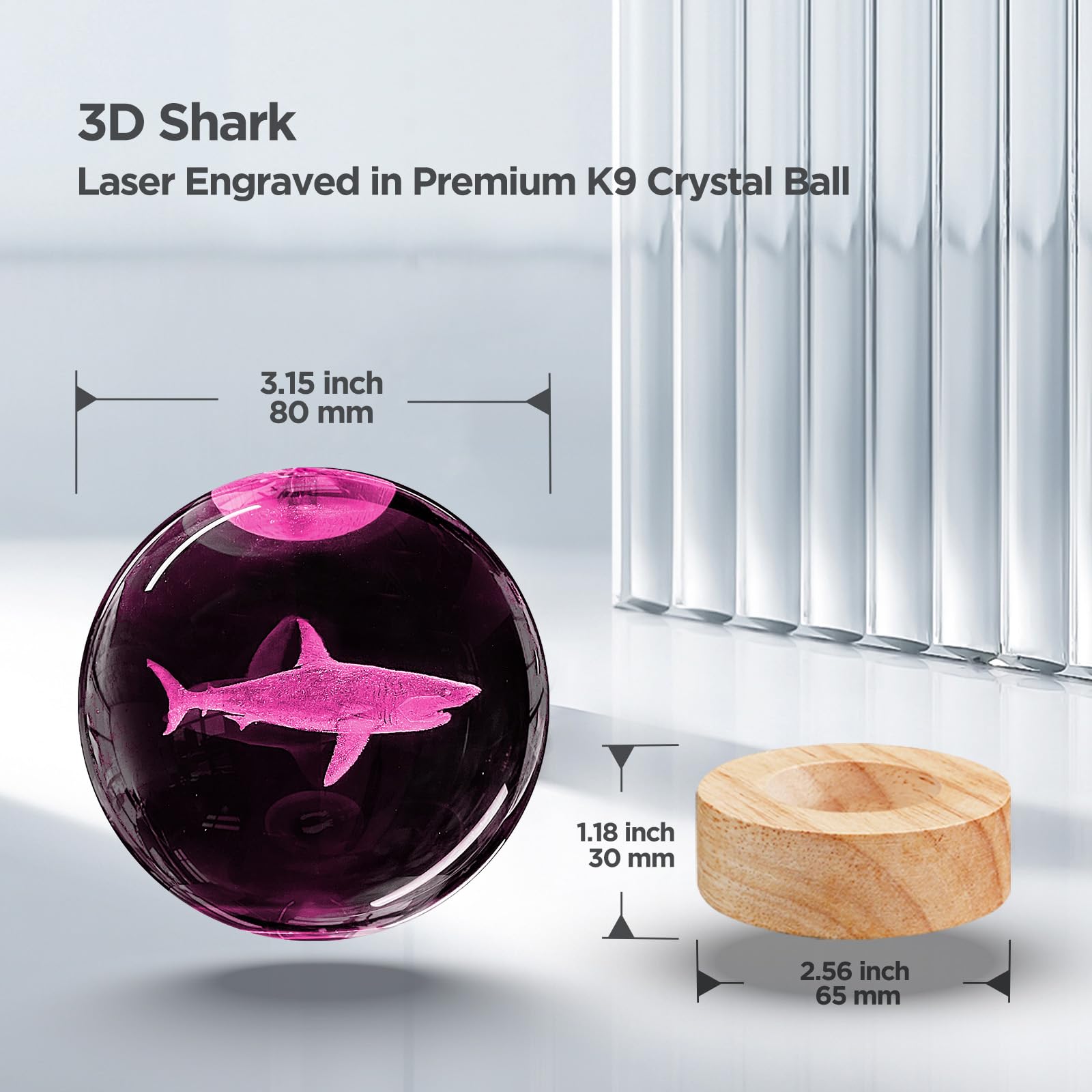 3D Shark Crystal Ball Night Light With Remote Lifelike 3.15 In Shark Sea Animal Glass Ball Lamps With 16 Color Led Wooden Base For Birthday Holiday  Cool Shark Toy Room Decor Gifts For Boys Girls Kids