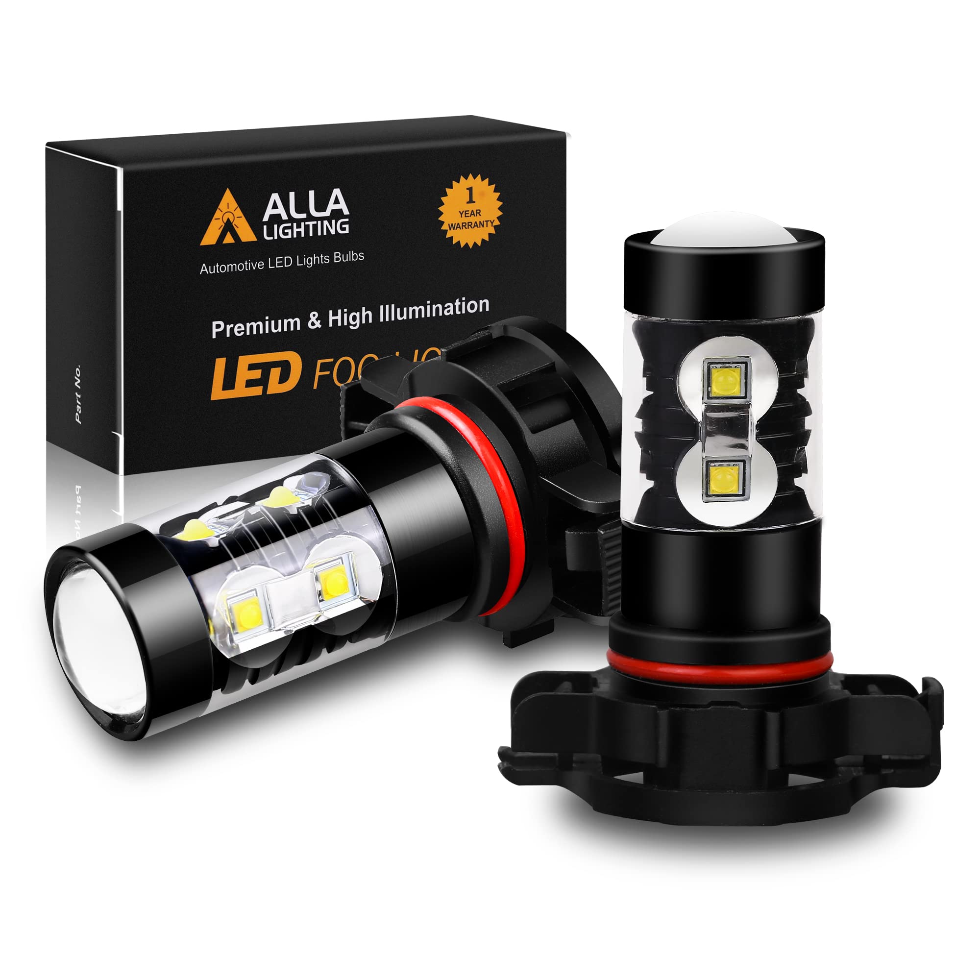 Alla Lighting 2400 Lumens Psx24W 2504 Led Fog Lights Bulbs 12276, 6000K Xenon White Super Bright Fog Lamps Replacement For Cars,