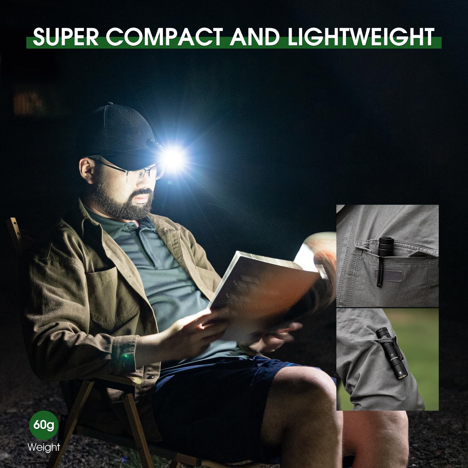 PIOOCAN EDC Flashlight 1200 Lumens, Compact AA Pocket Light, 4 Modes, Black, Model L2-B