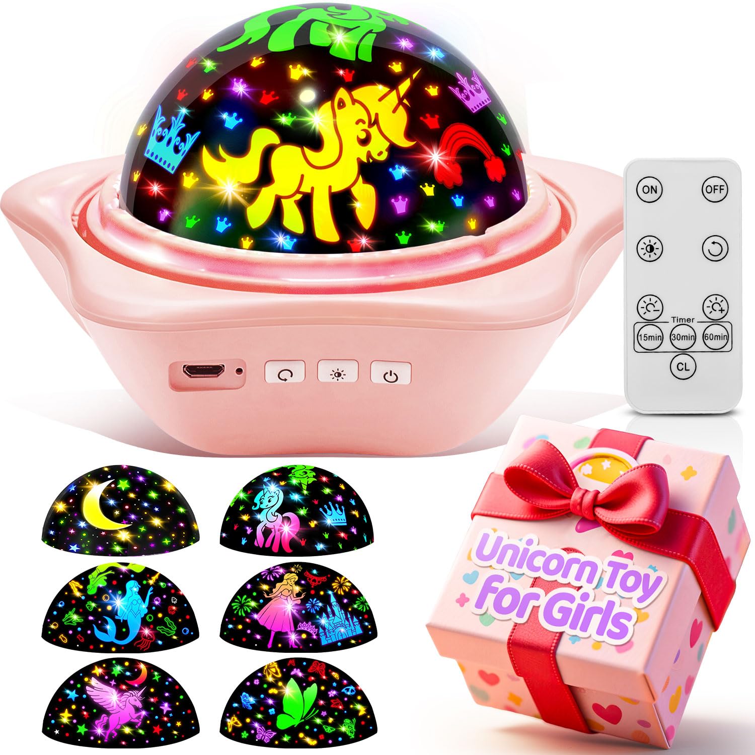 Girls Toys  ?6 Slides+96 Projections?Unicorn Night Light Projector ?Unicorn+Mermaid+Princess?Girls Toys 0-14 Star&Moon Projector For 3 Year Old Girl Gifts  Birthday Gifts Juguetes Para Nias Baby Gift