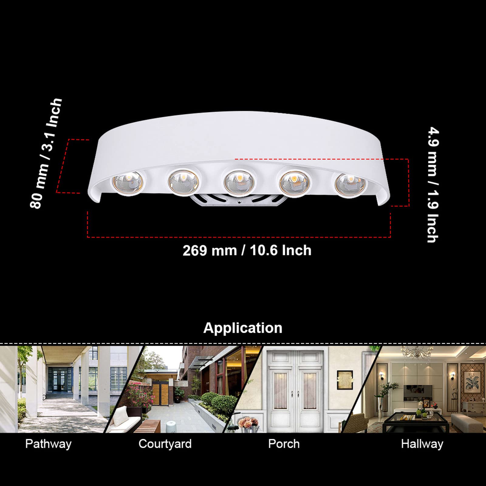 Kawell LED Wall Light Sconce, 10W Aluminum Up Down Lamp, Matte White, Model 33-AU578-WT-CW, Indoor/Outdoor Use