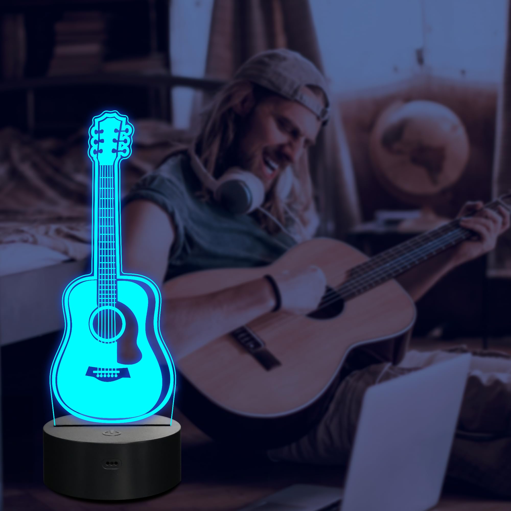 CoolGift Mart Acoustic Guitar Night Light, 3D LED Optical Illusion Lamp with Remote Control and Timer, Gifts for Guitar Players