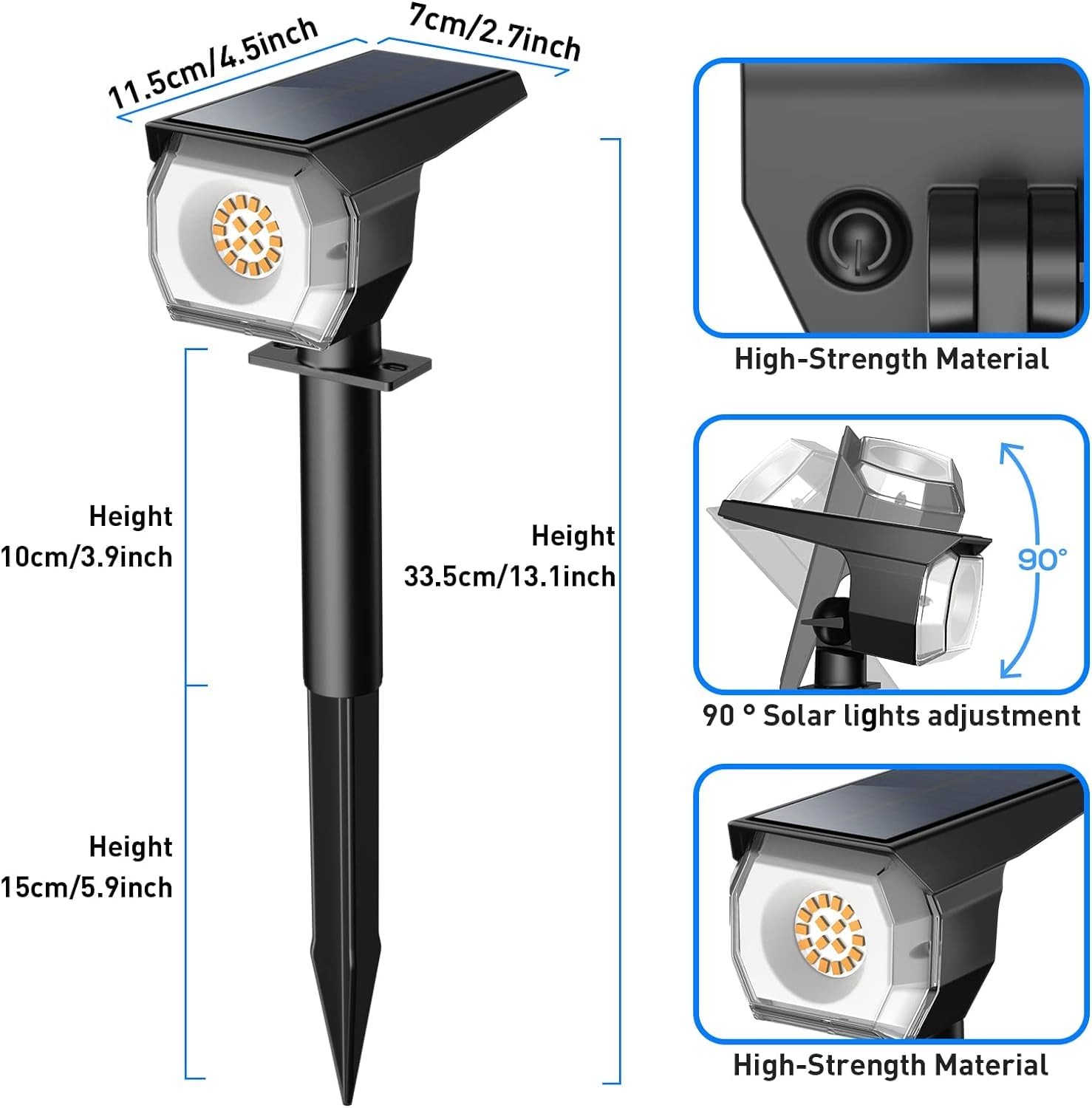 EIUIO Solar Spot Lights Outdoor, Waterproof, 3 Lighting Modes, 2 Pack, Warm White, Model CDD-2