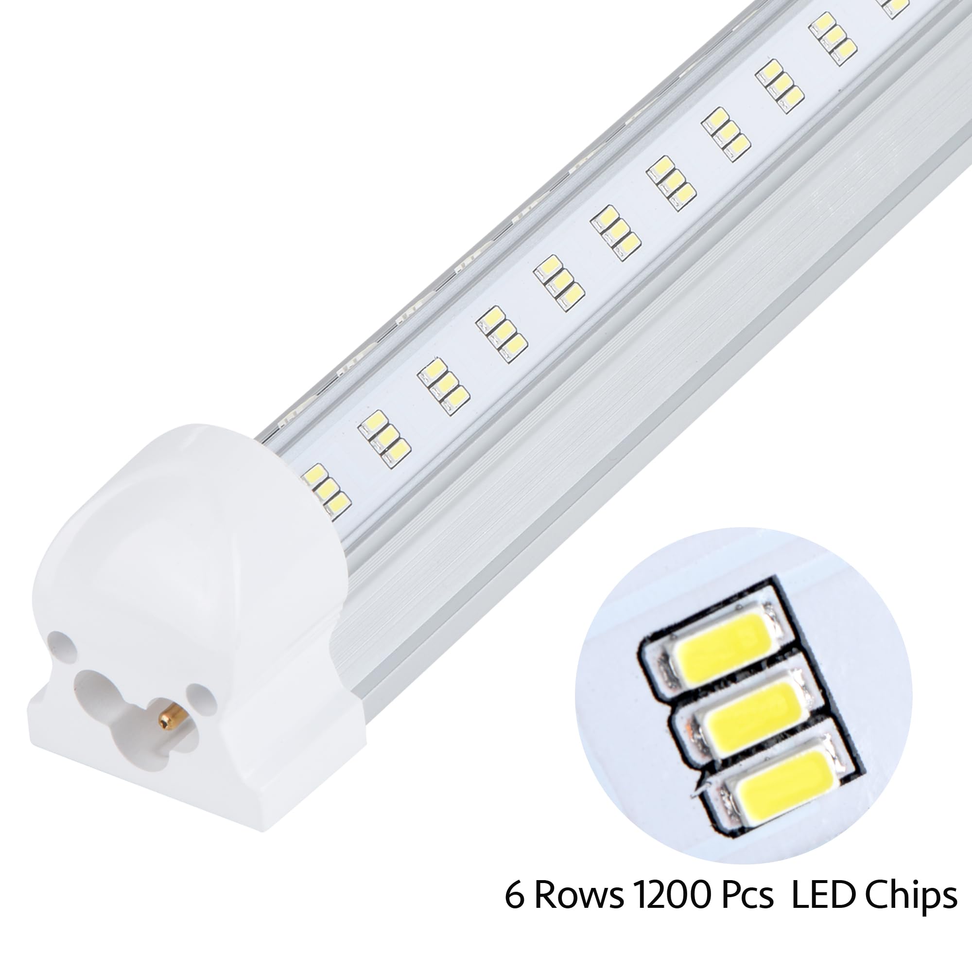 Singteam 10Pack 8Ft Led Shop Light Fixture, 100W Integrated Led Tube Light,15500Lm, 6500K, Clear Cover,6 Rows V Shape 270 Degree