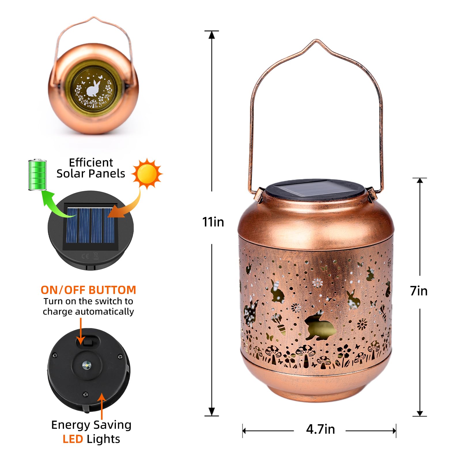 Rabbit Solar Lanterns Outdoor Waterproof Garden Decor Solar Lights Bunny Gifts For Women Mom Grandma Metal Outside Decoration Hanging Lantern For Yard Porch Patio Landscape Backyard Lawn