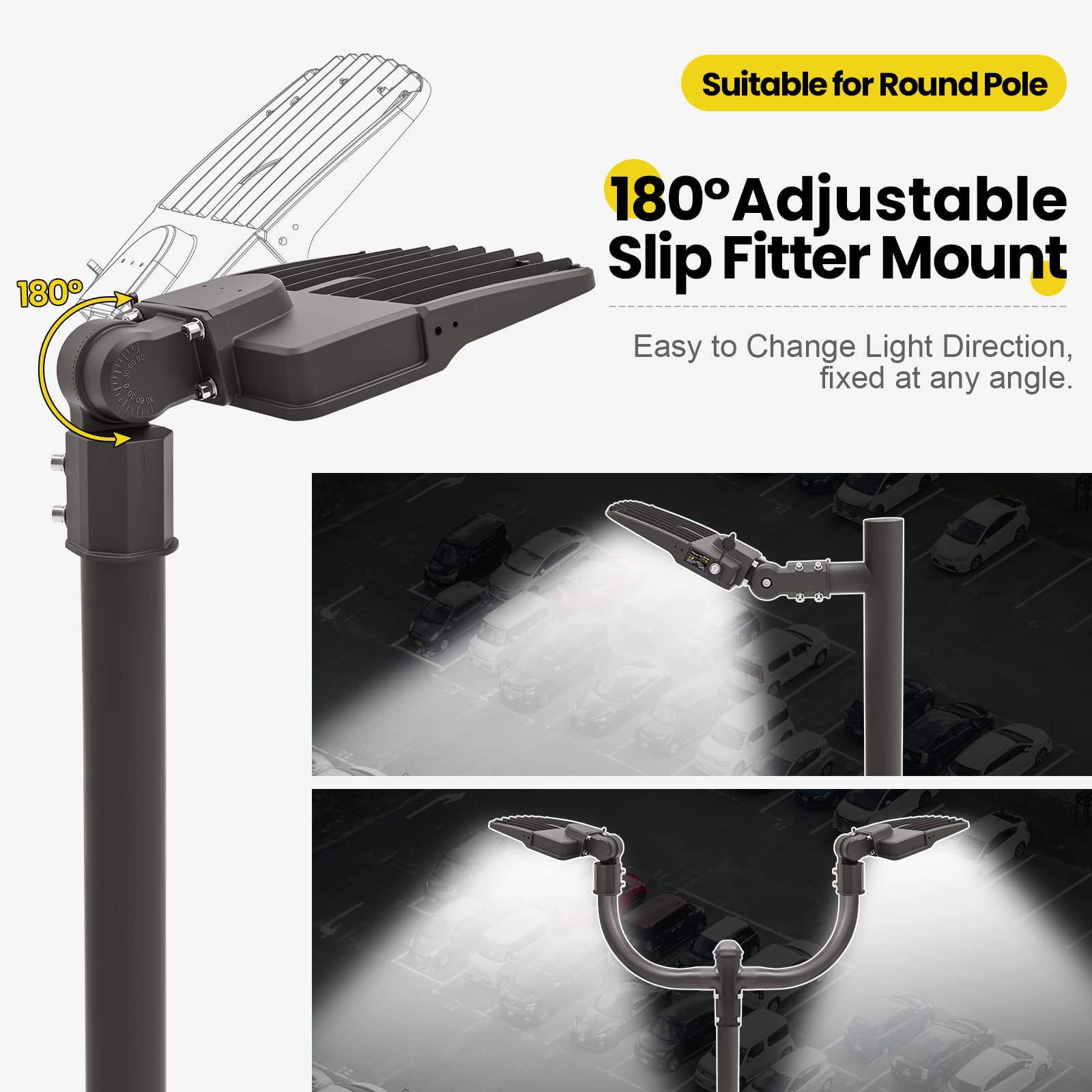 Yarbo 220W Led Parking Lot Light 200W 180W Selectable, 35200Lm(160Lm/W) 5000K Led Shoebox Light, Slip Fitter, Dimmable Parking Lot Lights Commercial With Dusk To Dawn Photocell, Area Street Pole Light