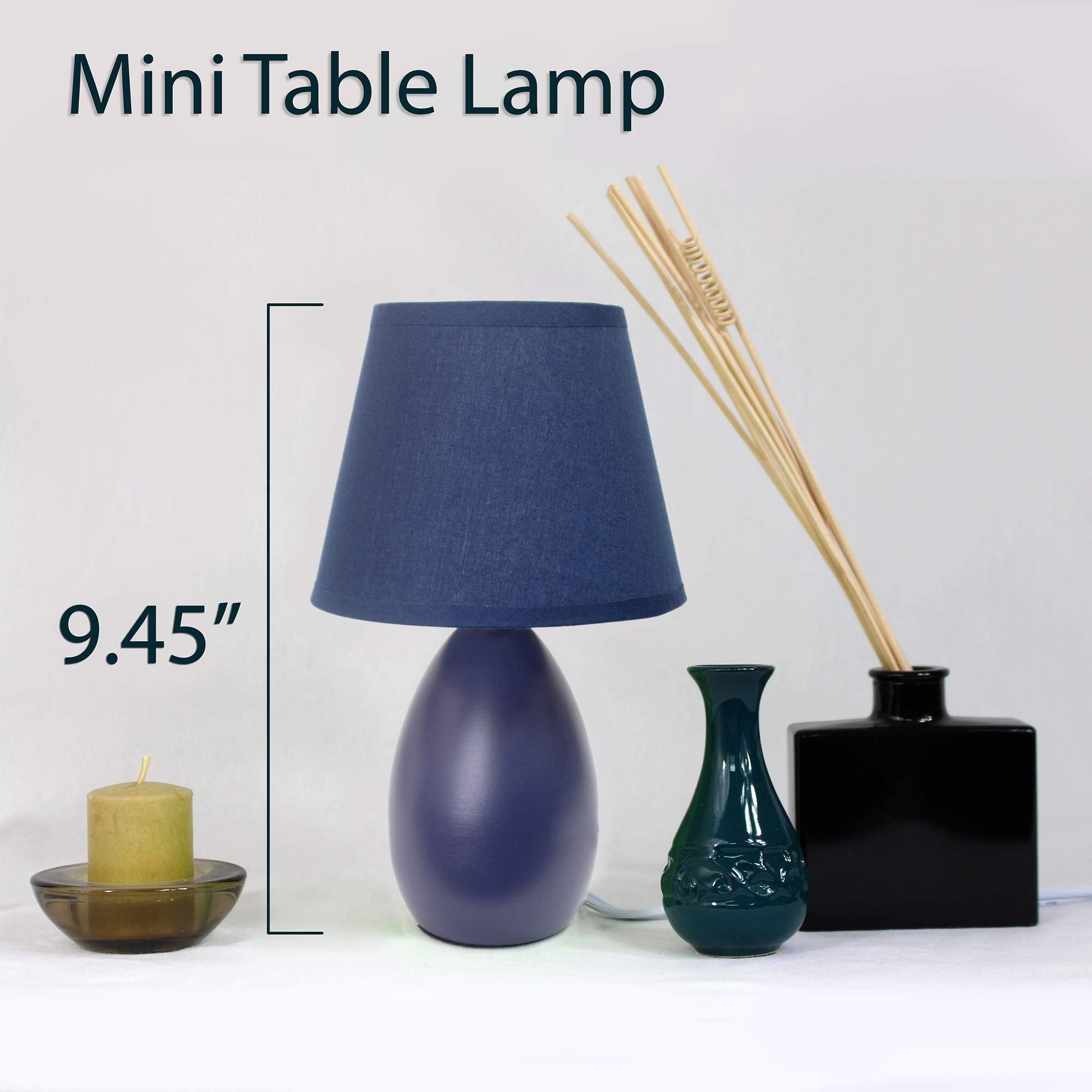 Simple Designs Lt2009-Blu Mini Egg Oval Ceramic Table Desk Lamp, Blue
