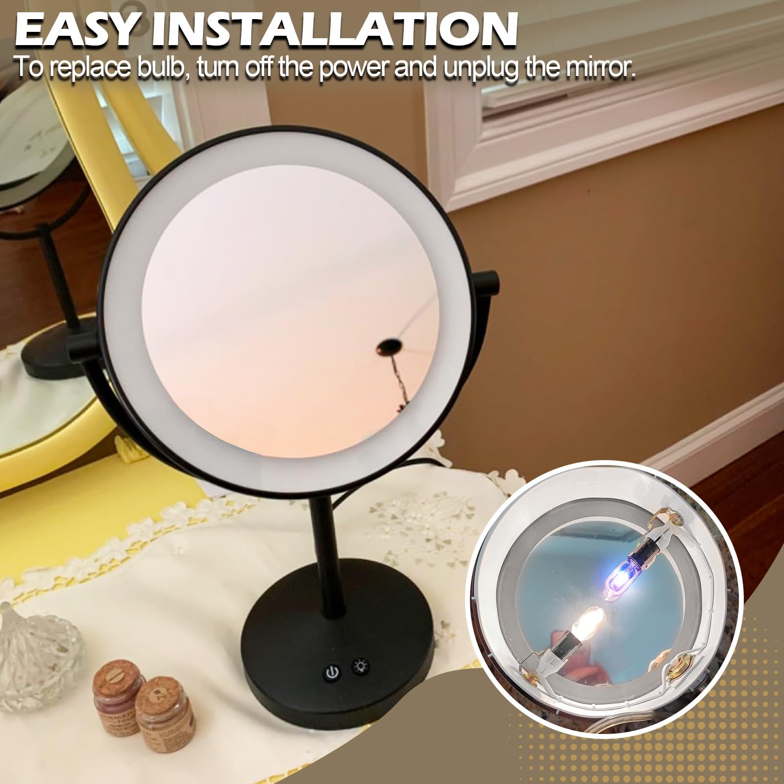 Verplexter E12 T20 Lighting Makeup Mirror Bulb Replacement, Clear Glass, Model RP34B, 120V, 2 Transparent & 2 Blue Bulbs