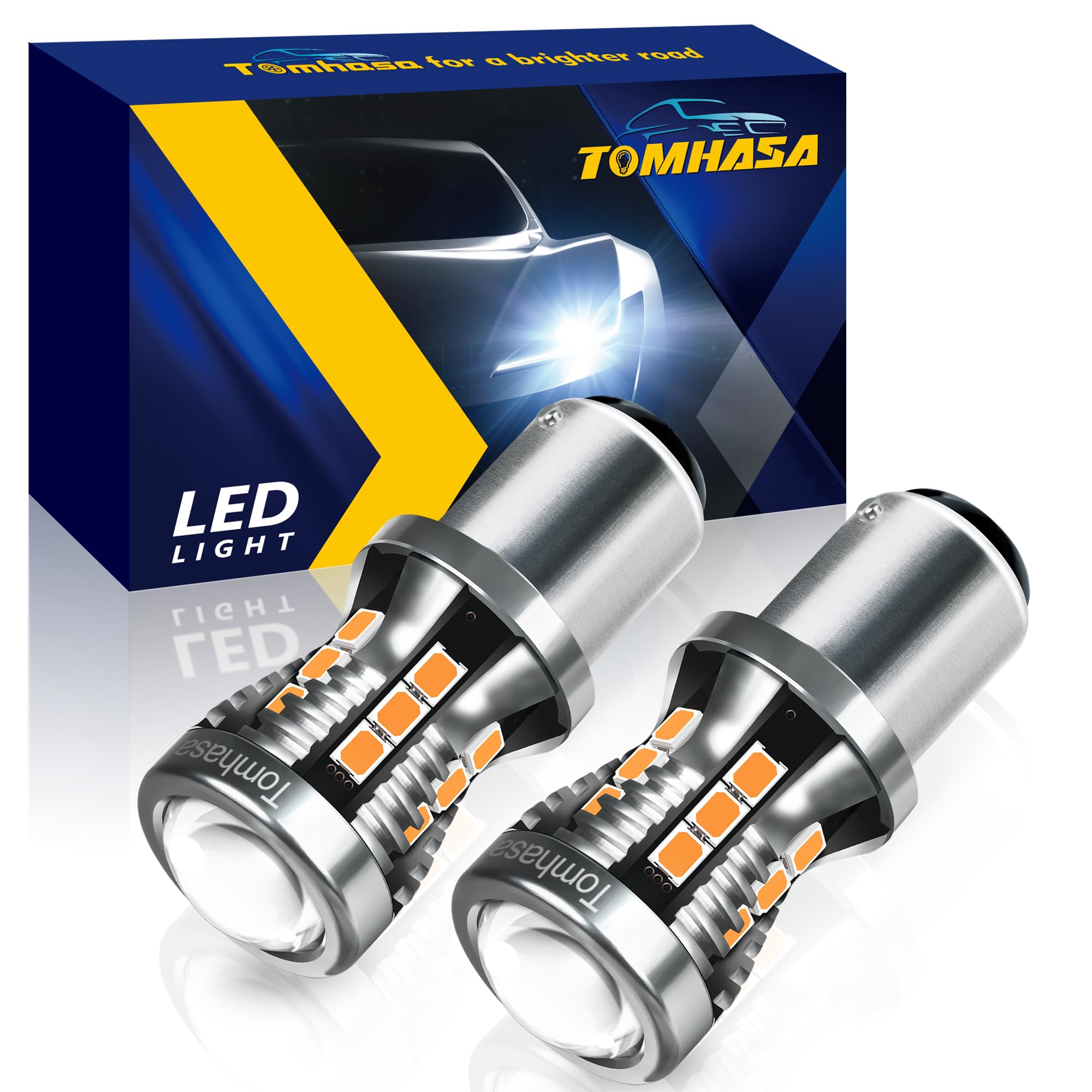 Tomhasa 1157 LED Turn Signal Bulbs, Amber Yellow, BAY15D 7528 2057 2357, Aluminum, Pack of 2