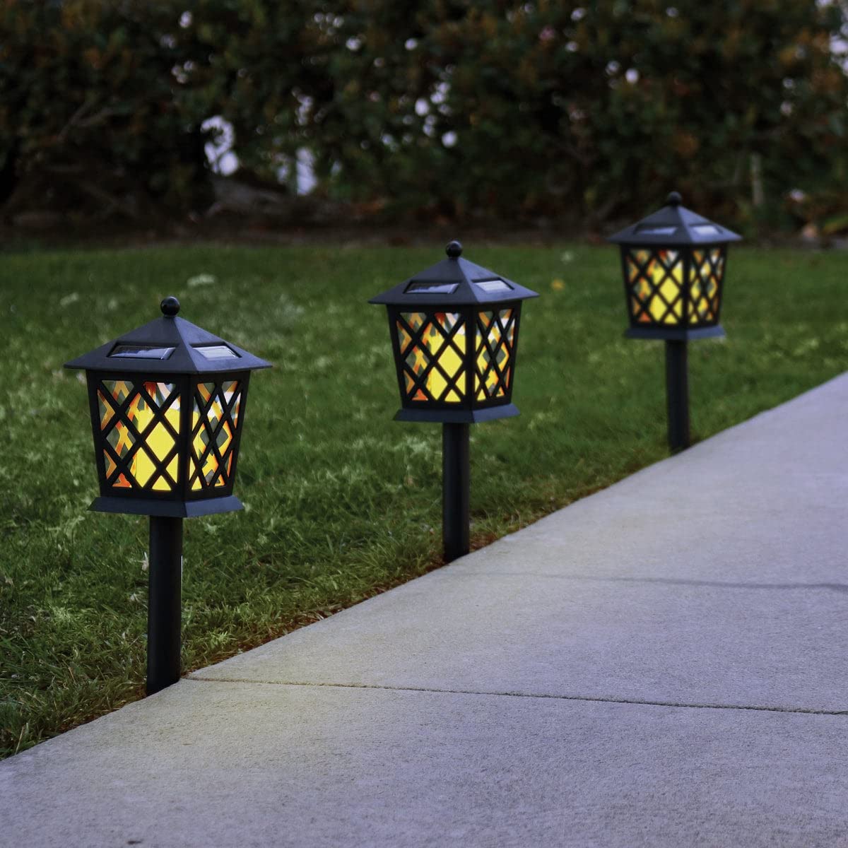 Alpine Corporation 16" Solar Powered LED Pathway Lights, Black, Set of 4, Model SCC338SLR-4, Durable Glass Construction