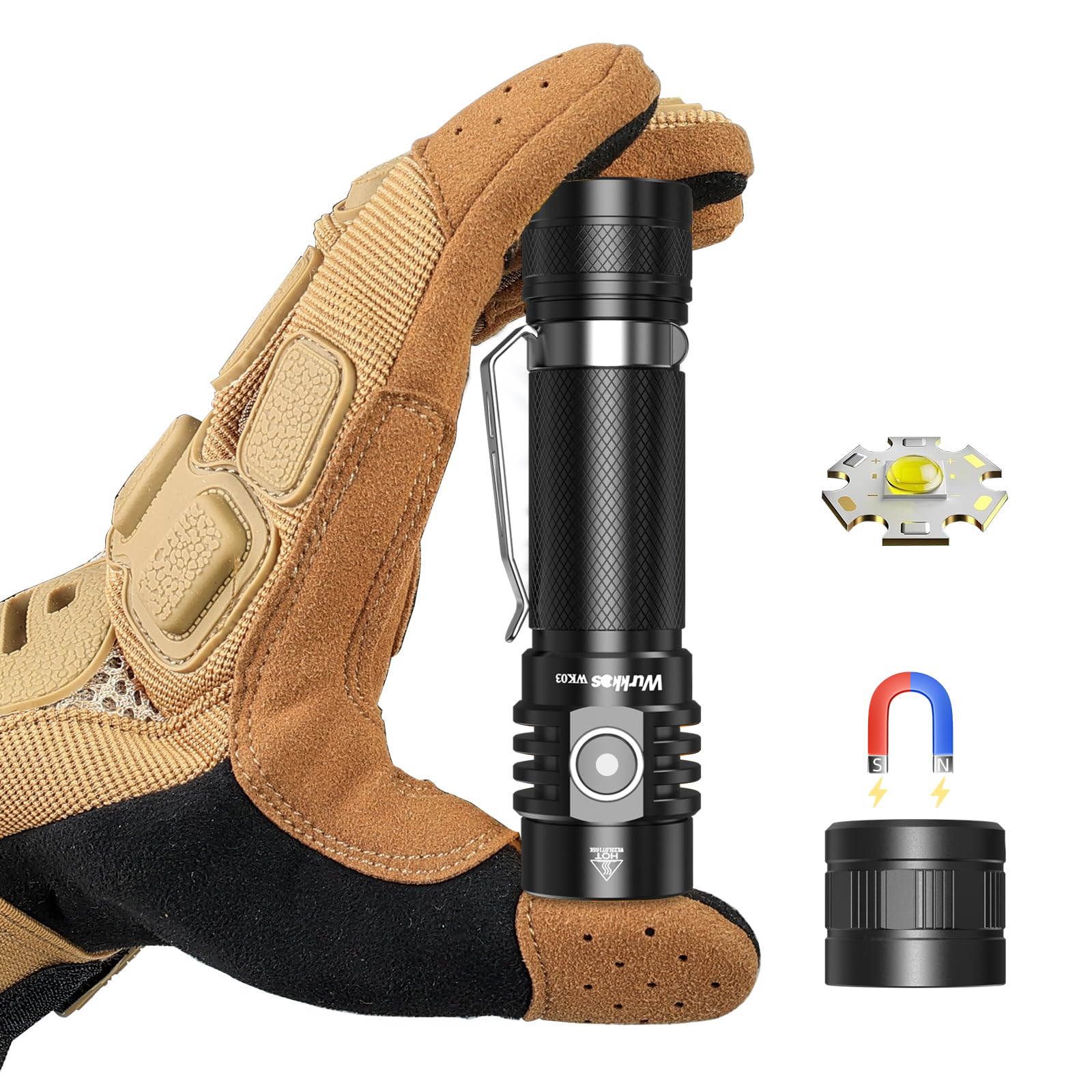 Wurkkos WK03 LED Flashlight, Pocket Flashlight with Magnet, Small Flashlight Rechargeable, Mini Flashlight with 6 Modes, IP68 Wa