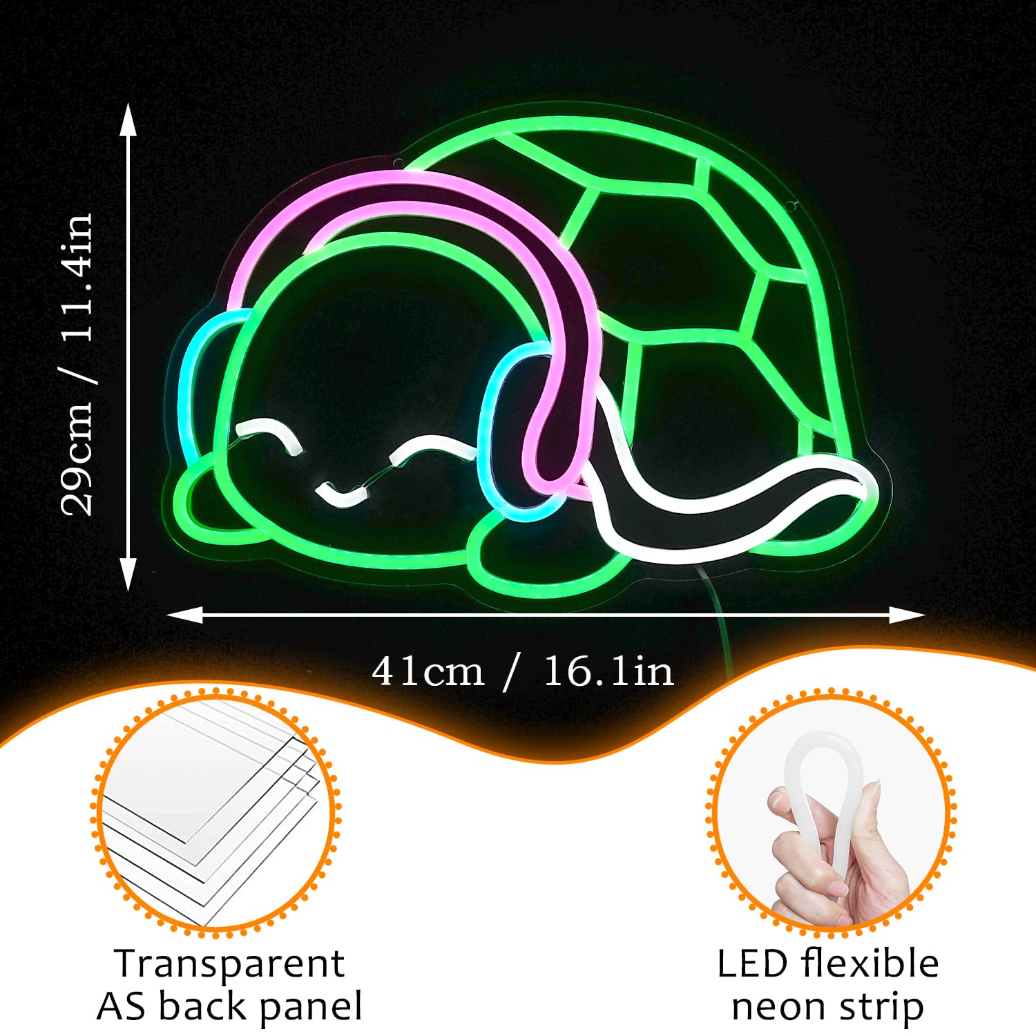 LISIGNVE Turtle Neon Sign - Dimmable LED Wall Light Art, 16.1 x 11.4 inches, Green White Pink for Bedroom, Bar, Club Decor