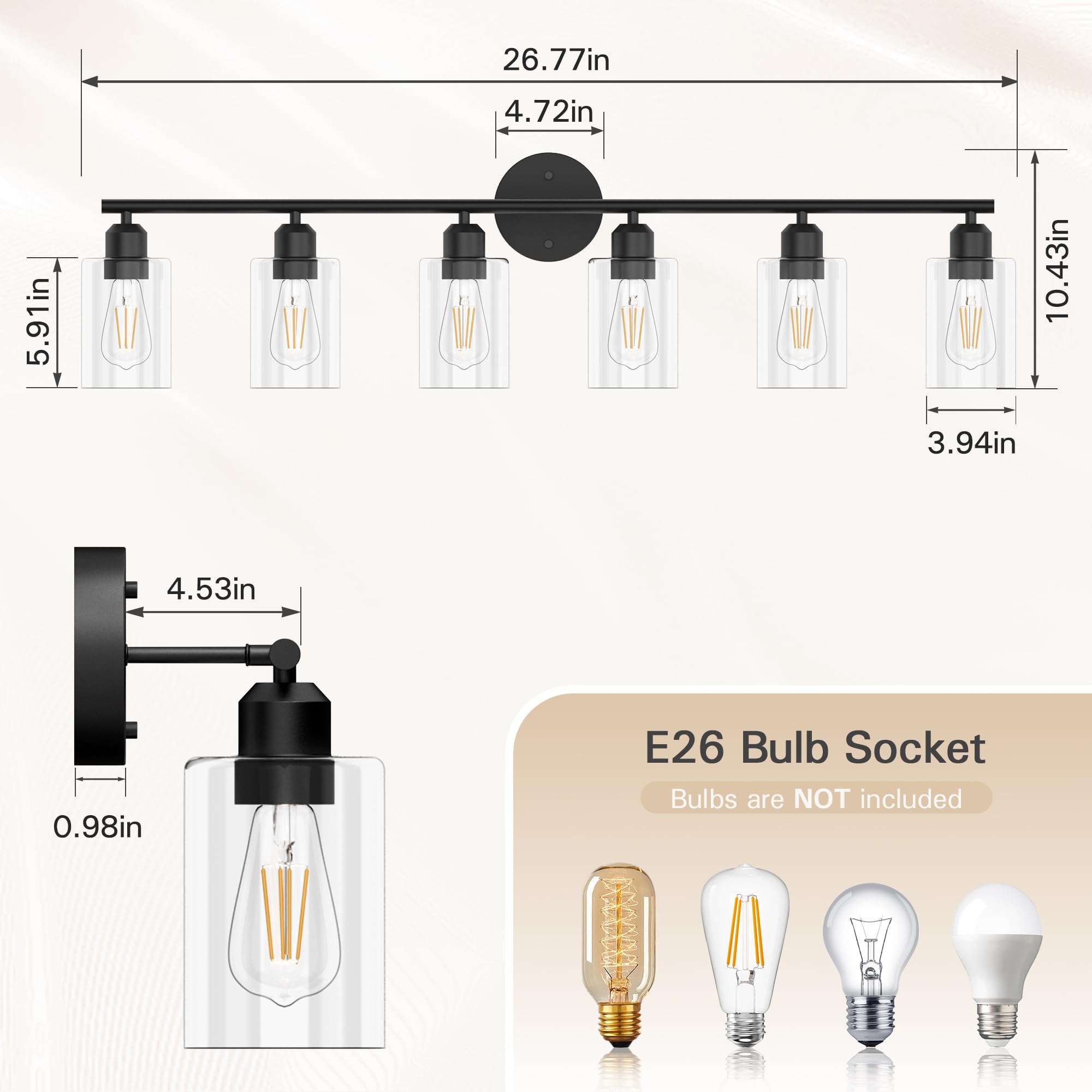 Espird Bathroom Vanity Light Fixtures, 6 Lights, Matte Black, Metal, Rustic Farmhouse, Model L01-6-BK